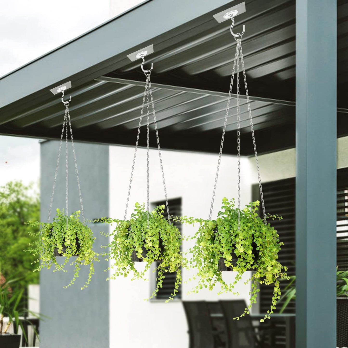 Ginmino Adhesive Ceiling Hooks，10 Pack No Drill Ceiling Hanging Hook for Hanging Plants Lanterns,Wind Chimes Stainless Steel Outdoor Adhesive Hooks