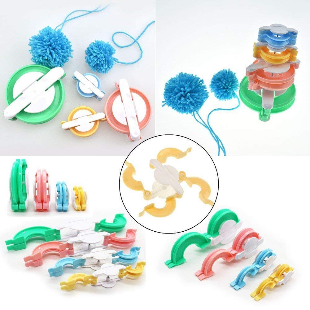 Ayasee Pom pom Maker Yarn kit, 4PS Pompom Maker+12PS Acrylic Yarn+10PS Knitting Stitch Markers+10PS Plastic Needles+1PS Scissors(37c)
