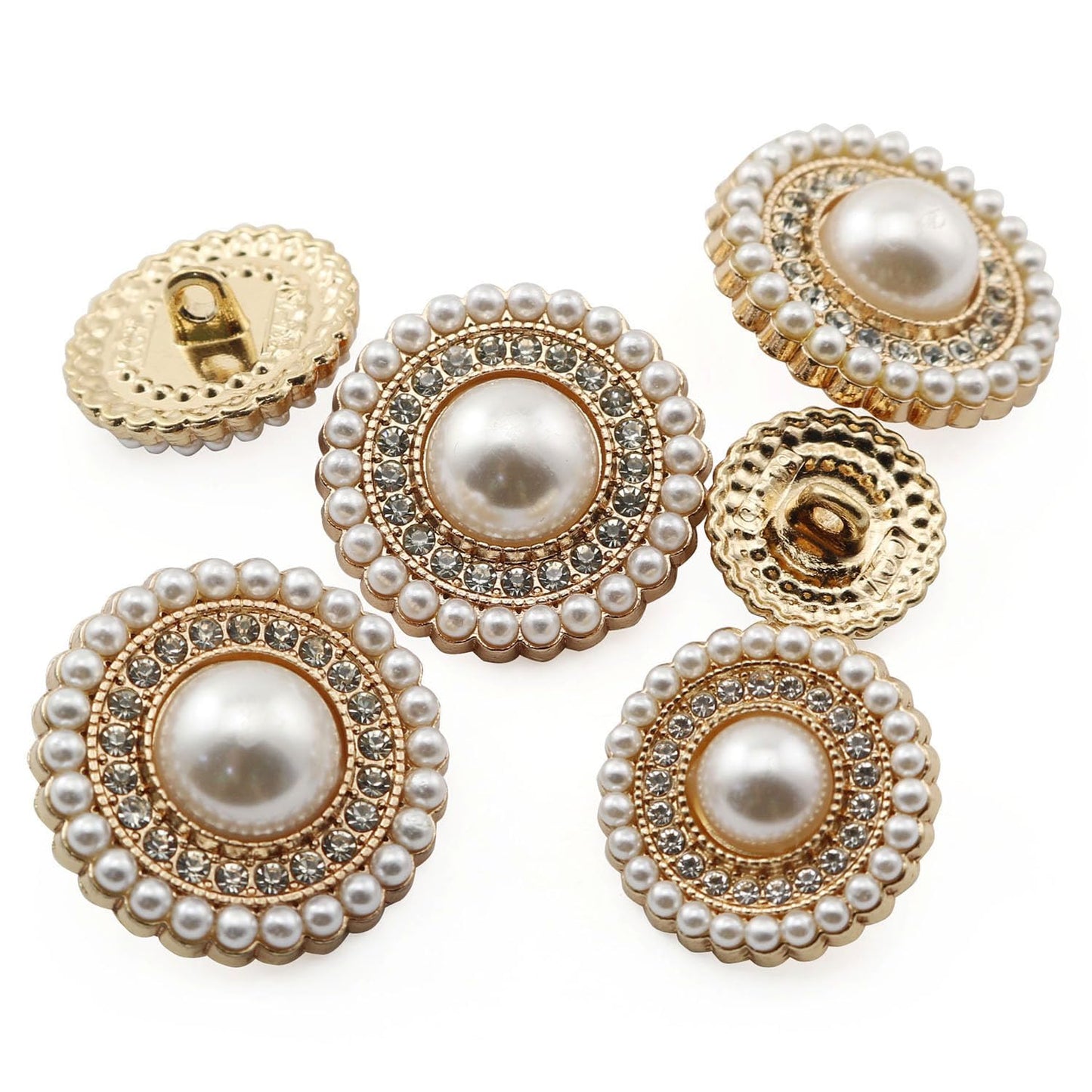 XGNG 16PCS Gold Diamond-Encrusted Pearl Buttons Metal Button Rhinestone Faux Pearl Buttons Embellishments for Coat, Suits, Knitting Sweaters, Sewing Crafting