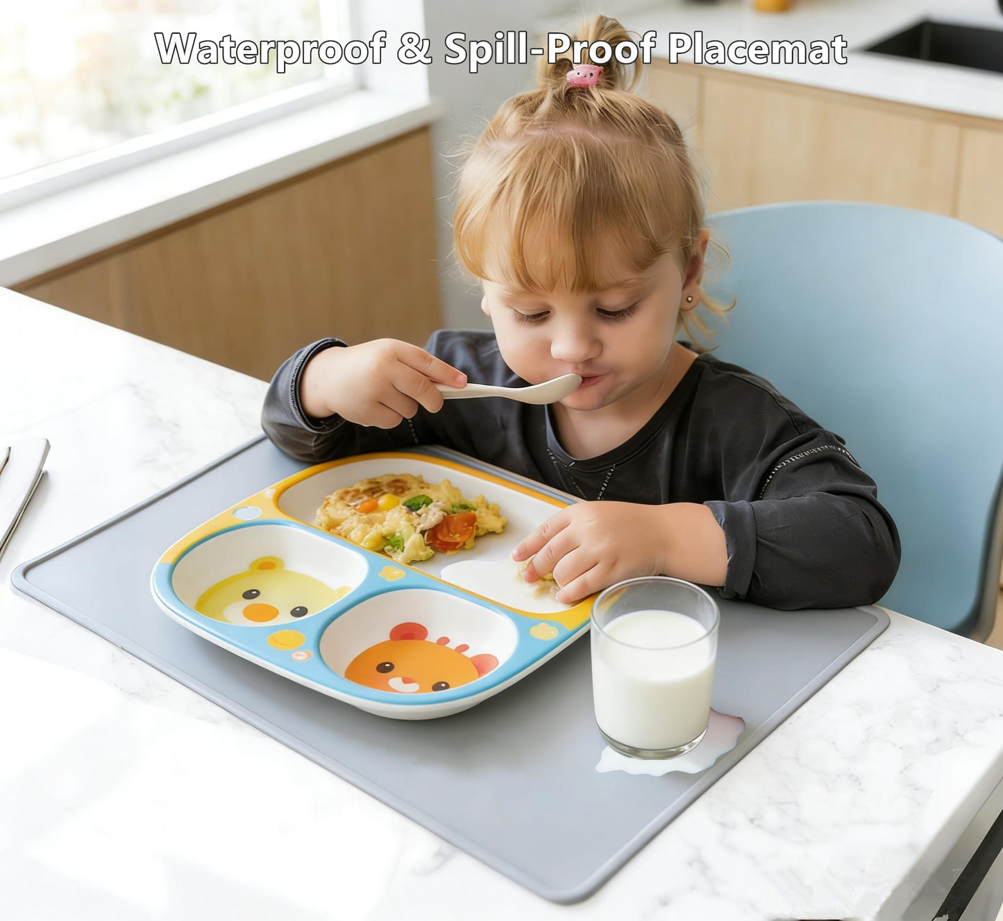 IYYI Silicone Placemats, Dining Placemats Set of 4, Waterproof Placemats for Kids, Heat Resistant Non-Slip Silicone Mats for Dinner Table, Dishwasher Safe (Light Gray, 18.9×11.8)