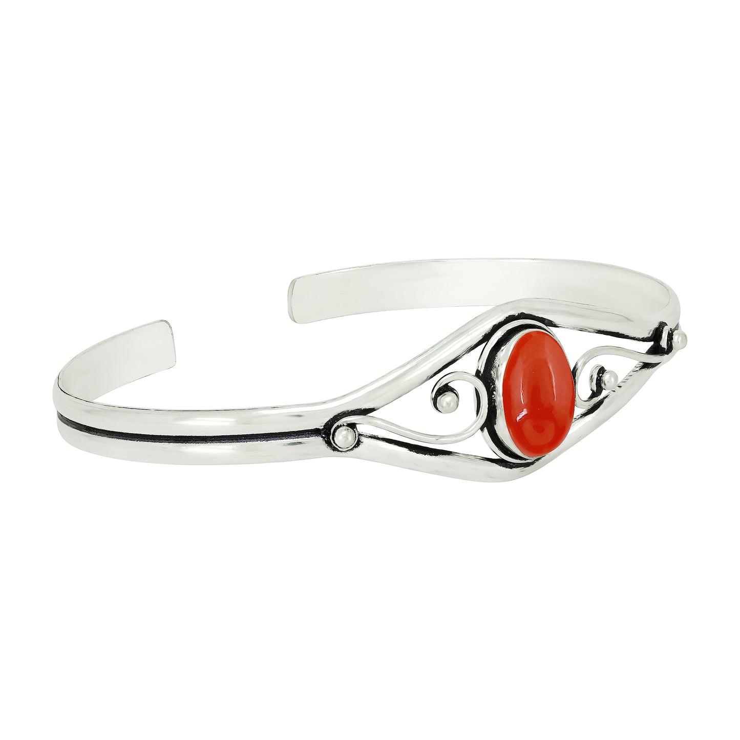 925 Silver Plated Natural Carnelian Cuff Bangle Bracelet for Women – Handmade Open Bangle – Orange Gemstone July Birthstone Statement Jewelry – Gift for Her