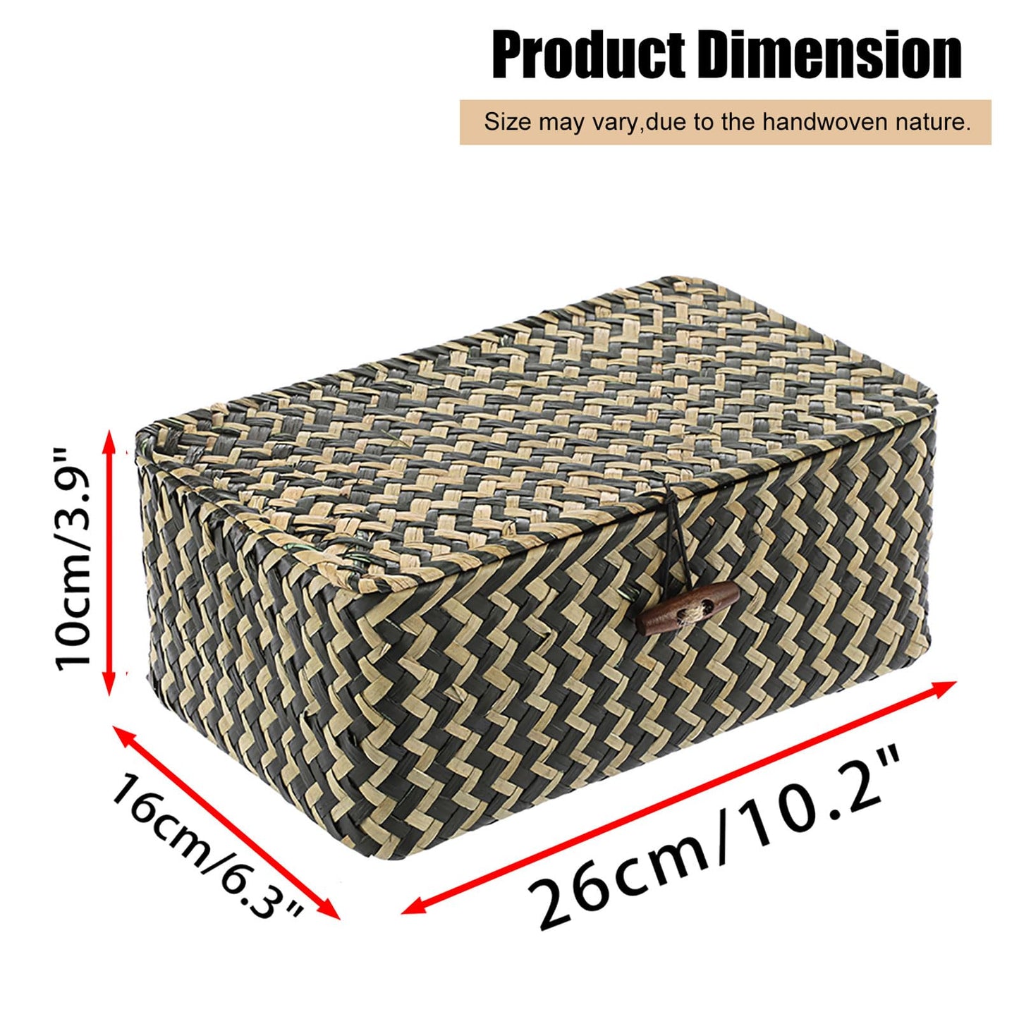 Hipiwe Seagrass Storage Baskets with Lid Woven Wicker Storage Bins for Organizing Natural Rectangular Home Organizer for Bedside Living Room Entryway Table,10.2" x 6.3" x 3.9"
