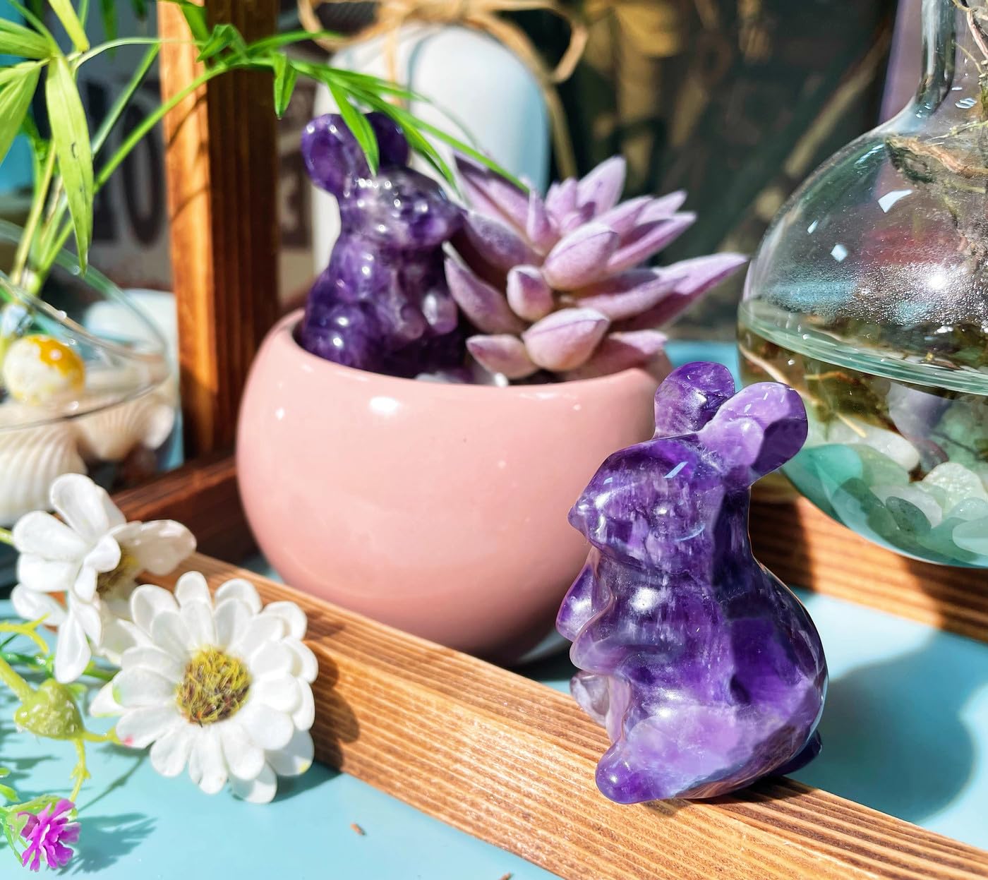 DUQGUHO Bunny Decor Easter Rabbit Decor Crystals Easter Gifts Decoration Bunny Statue Amethyst Crystals Figurines Bunny 1.5’’