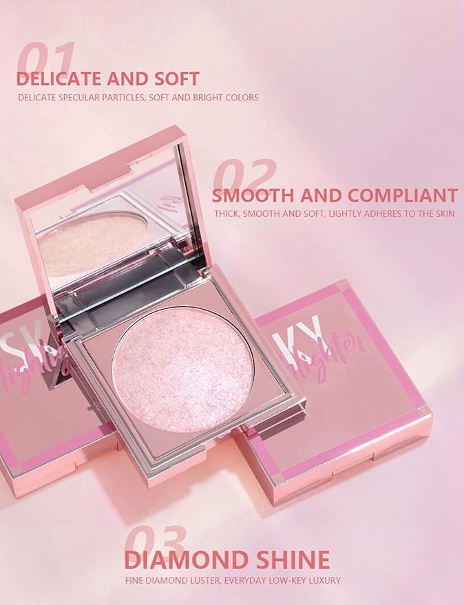 MAEPEOR Face Highlighter Palette 8 Colors Shimmer Glitter Pearl Highlighter Powder Sparkly Diamond Highlighting Palette for Face Cheek (01 Pearl White)