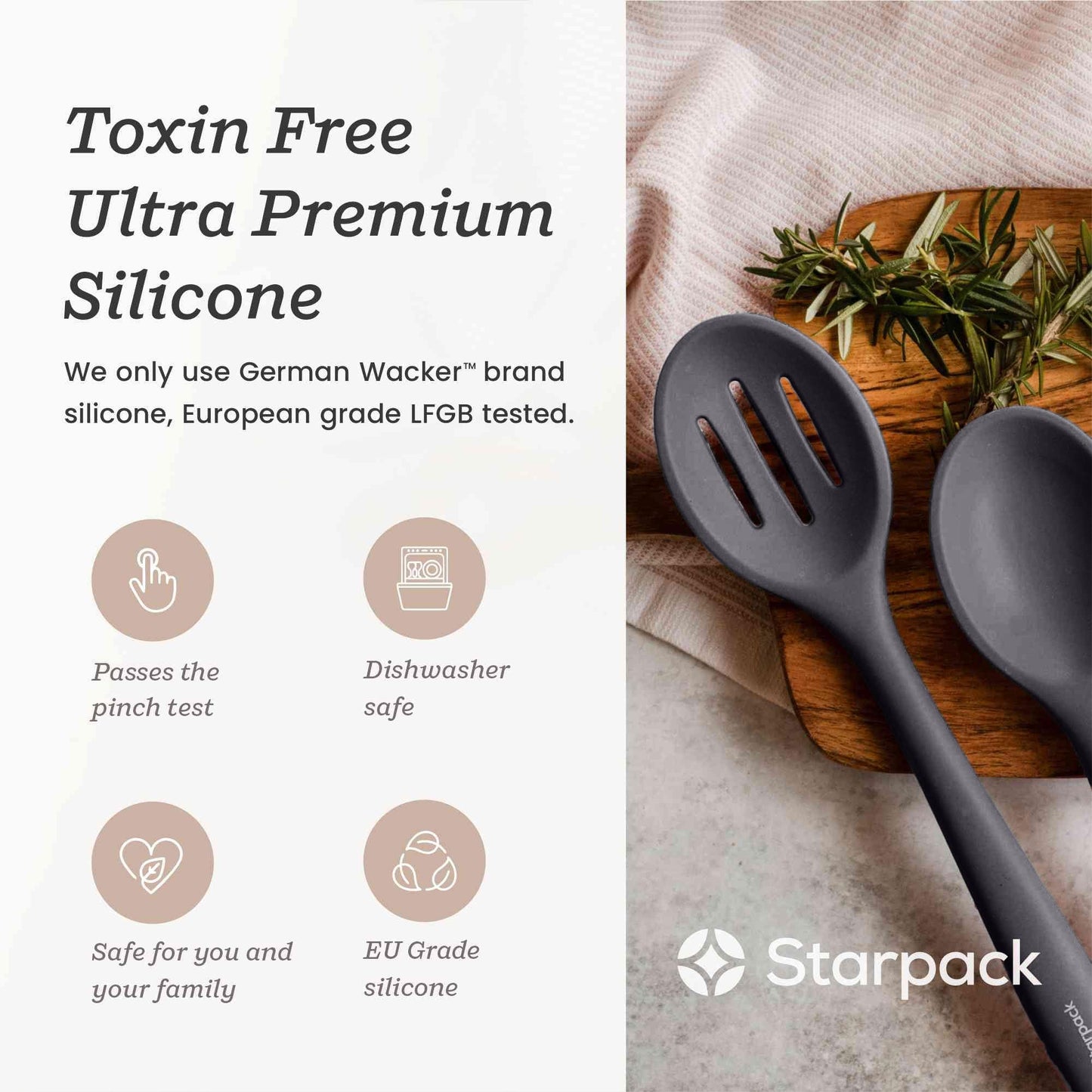 Starpack 'Let it Drain' Silicone Slotted Spoon - Large Slotted Spoon for Cooking Heat Resistant to 600°F - Silicone Slotted Serving Spoons, Non Stick Slotted Cooking Spoon