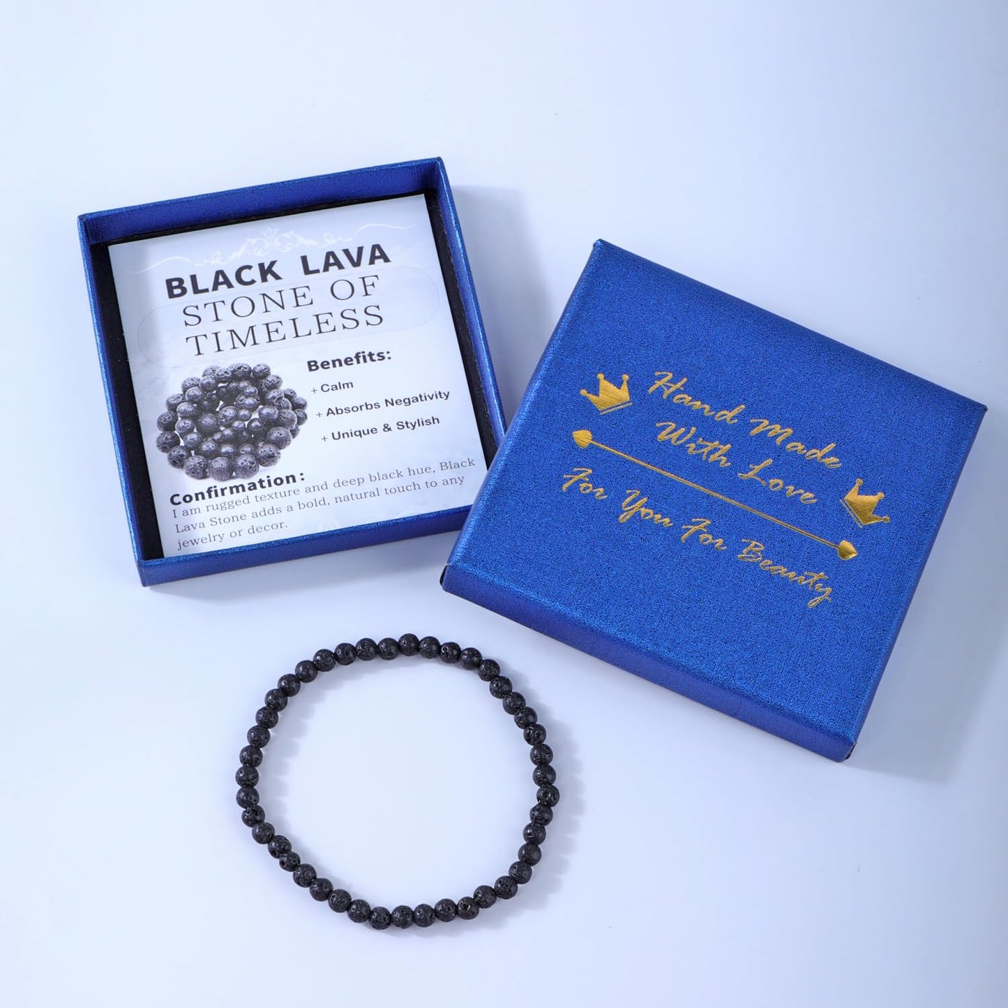 Bymitel 4mm Black Lava - Handmade Reiki Gemstone Stretch Bracelet, Natural Beauty & Spiritual Essence, Crystal Healing for Unisex Adults
