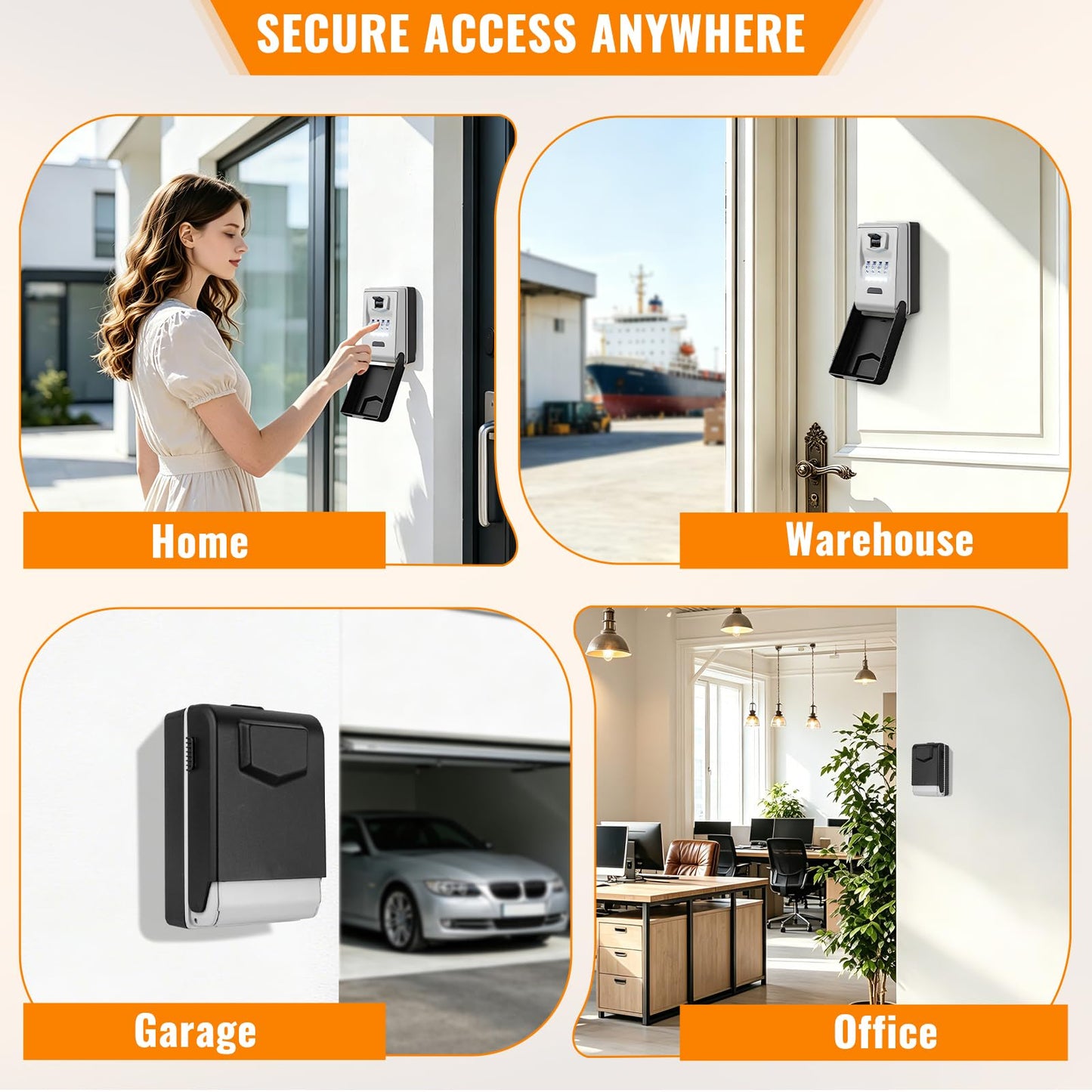 HUANLANG Key Lock Box Wall Mount - Outdoor Combination Lock Box with 6 Dials Light Up, Waterproof Key Safe Large Capacity for House Office Garage School