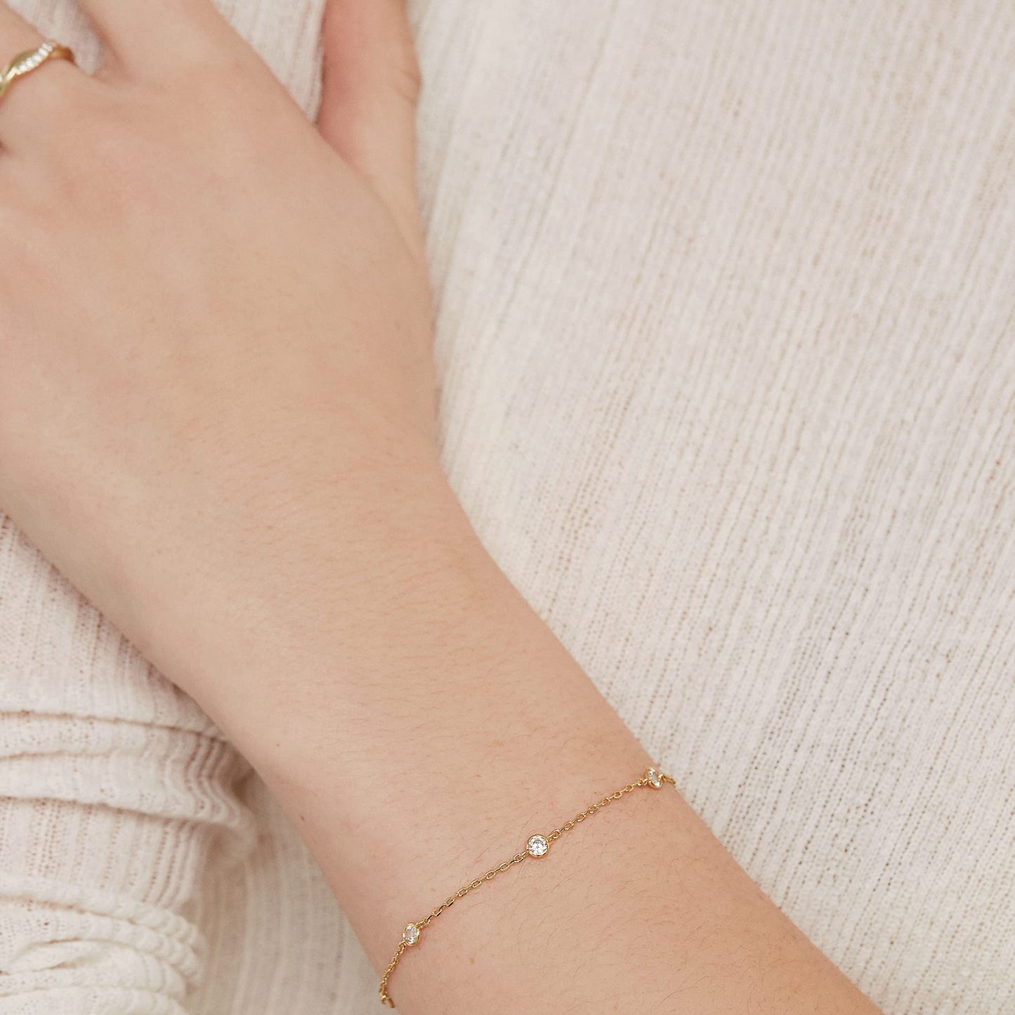 PAVOI 14K Gold Plated Station Bracelet - Simulated Diamond BTY Bracelet - Womens CZ Chain - Yellow Gold