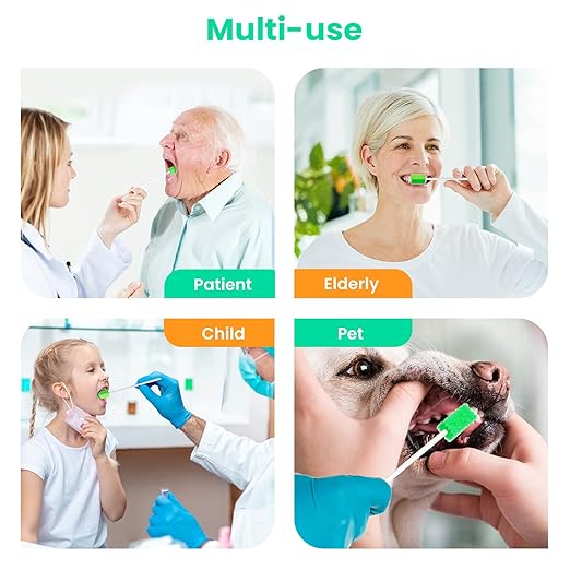 Oral Swabs Disposable 200 Count – Longer Handle Medical-Grade Sponge Swabs for Mouth – Individually Wrapped, Latex-Free, Non-Abrasive Mouth Swabs for Elderly, Home & Hospital Use (Green)