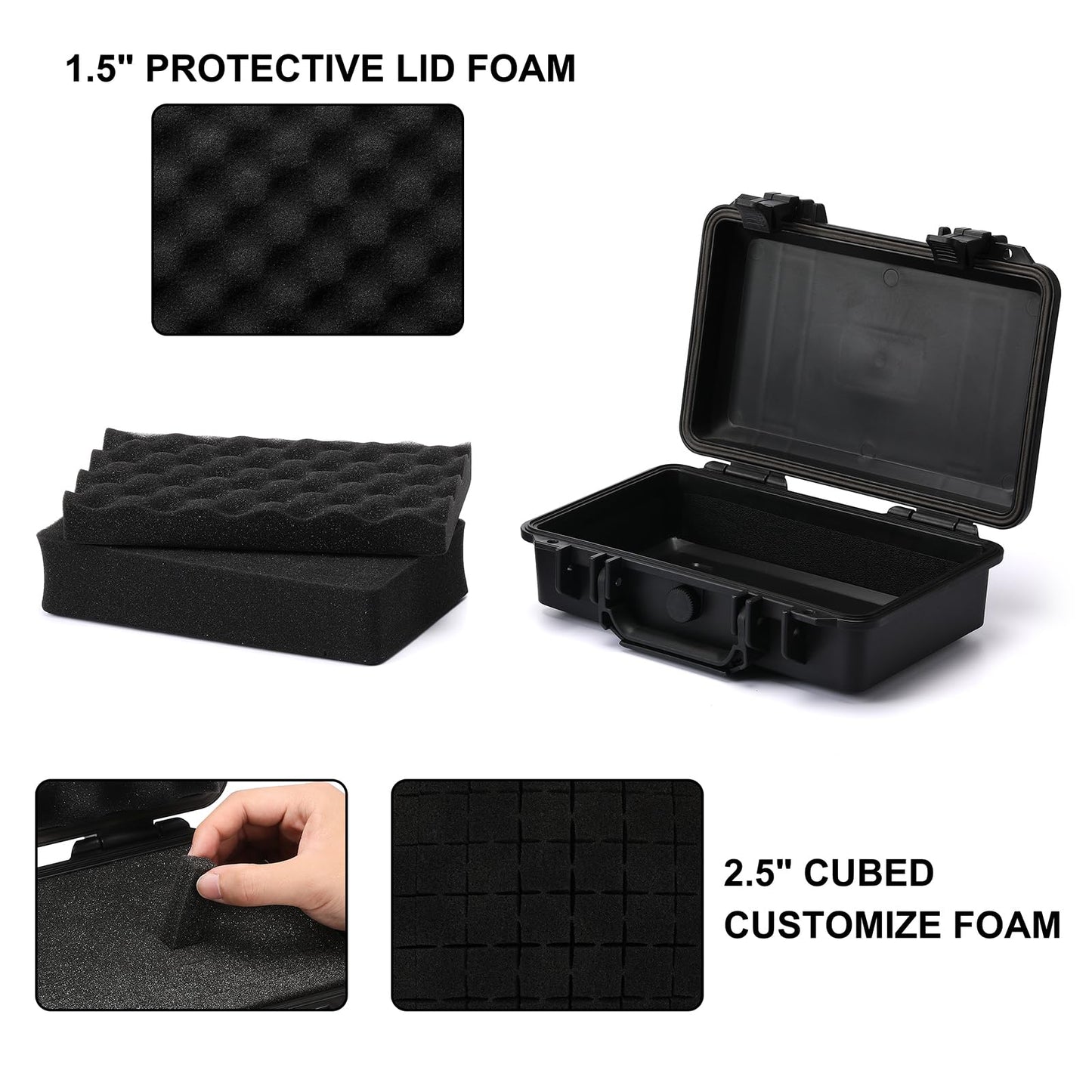 Mayouko Portable Tool Box with Shock- Proof Sponge, Water Proof Grade IP67, Waterproof Hard Case with Foam Insert, Shockproof Carrying Case, Explosion Proof Box, 11.6"L×8.3"W×3.9"H