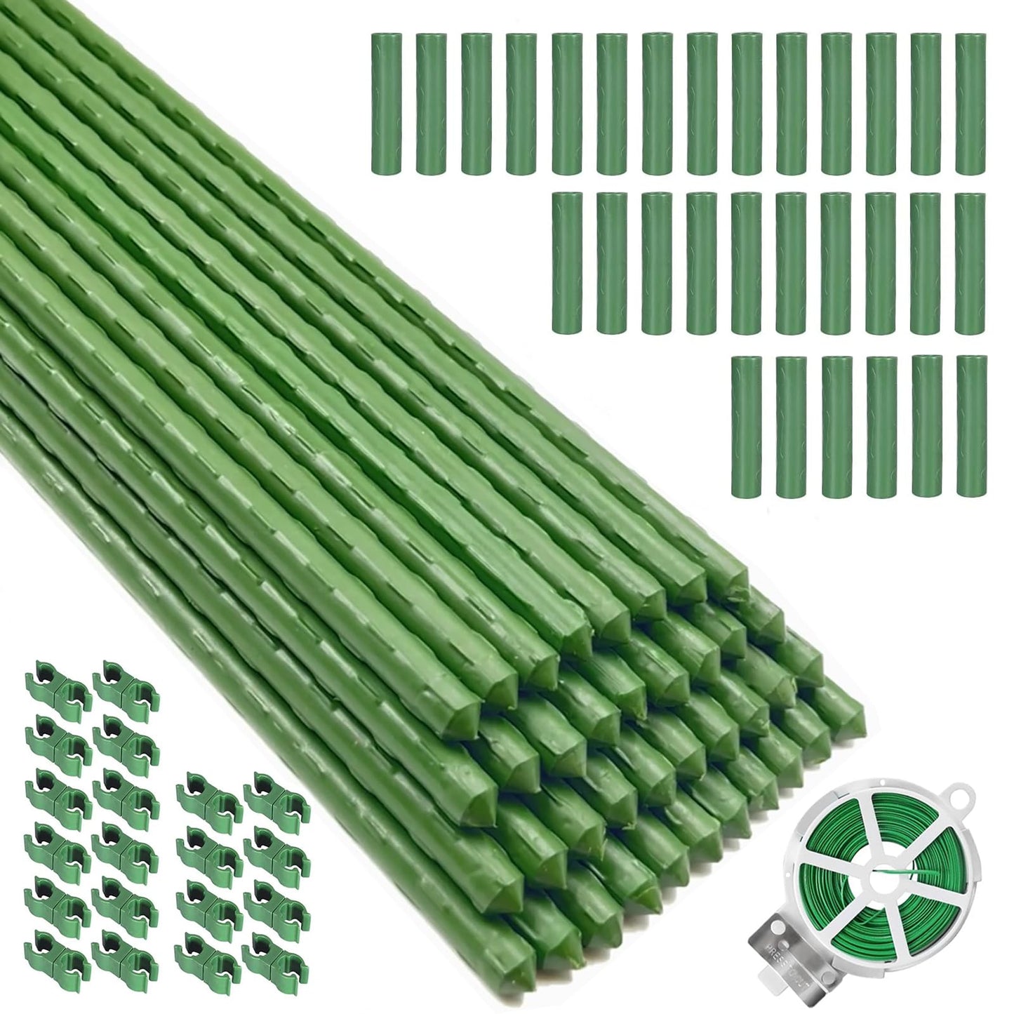 Garden Stakes Kit, 40 Sets 16 inch 0.43" in Diameter Steel Plant Stick Support (with Accessories Total 91 pcs), DIY 3ft 4ft 5ft 6ft 7ft Sturdy Tomato Stakes for Indoor & Outdoor Gardening Supplies