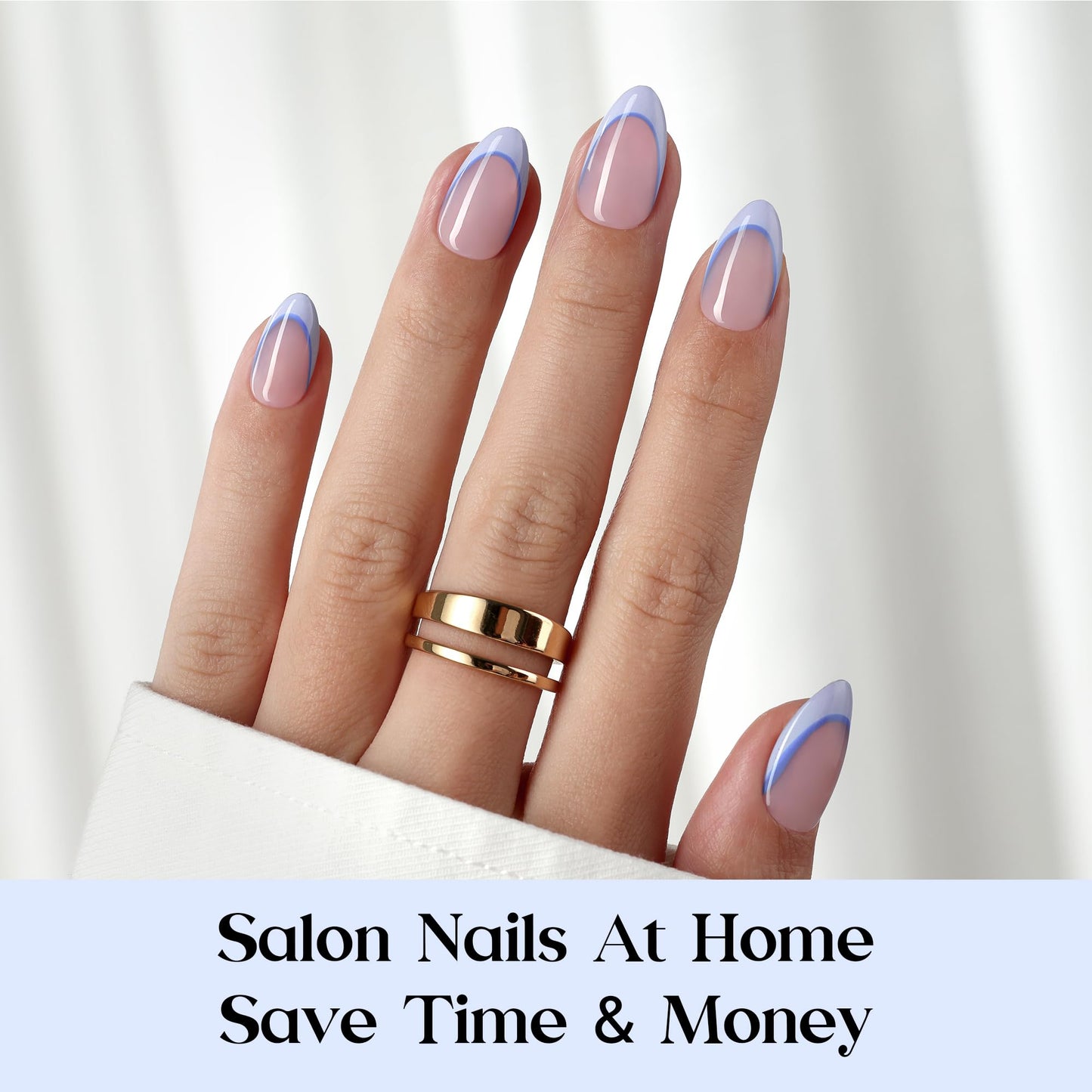 Beetles Purple French Tips Press On Nails - Pastel Spring Short Almond 160 Pcs with Blue French Tips Press On Nails Pastel Spring Short Almond 160 Pcs