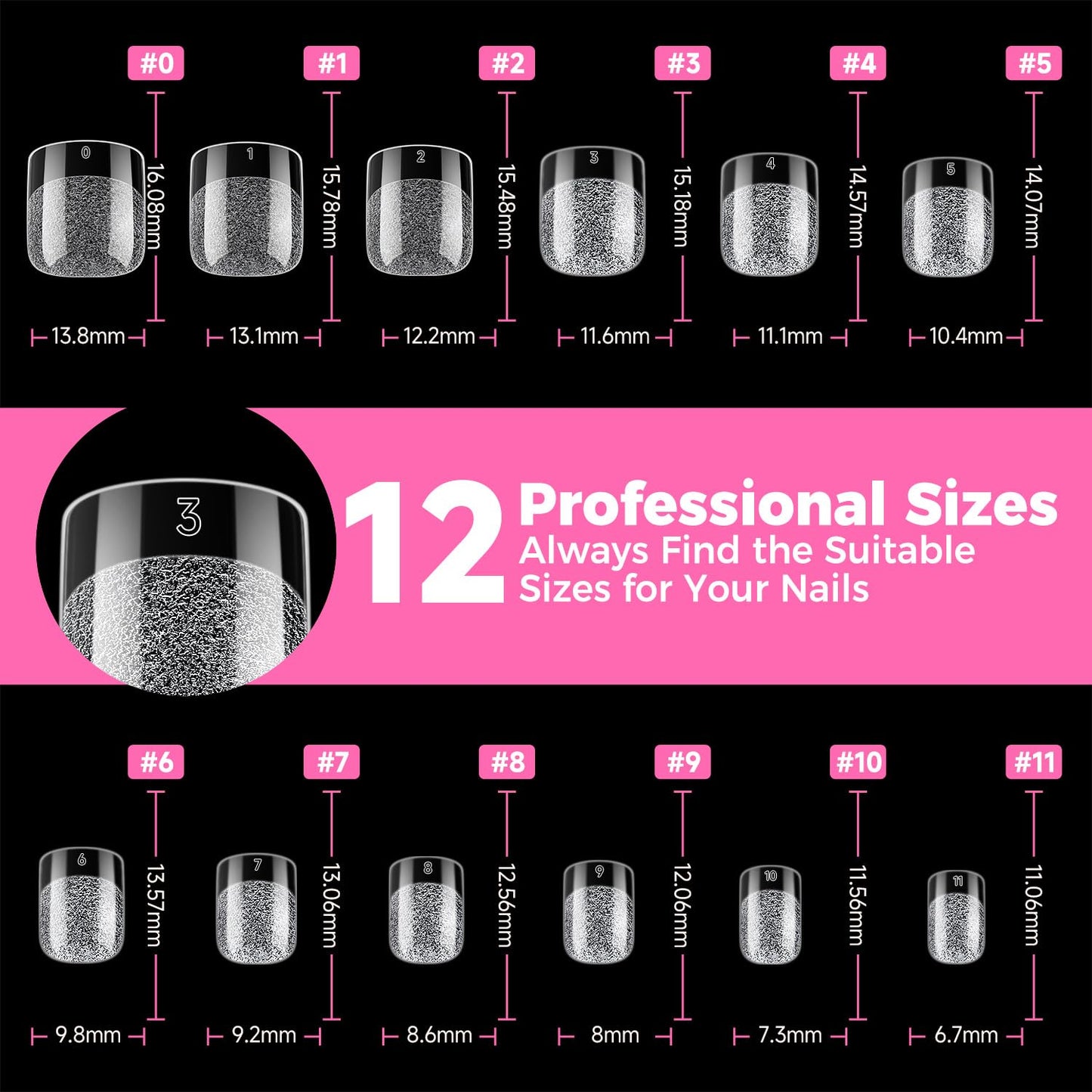 UNA GELLA 312Pcs Extra Short Squoval Nail Tips, Square Pre-Etched Half Matte Soft Gel Nail Tips Square Full Cover, No File Needed Clear Squoval Acrylic False Nails for DIY Nail Art Extension 12 Sizes