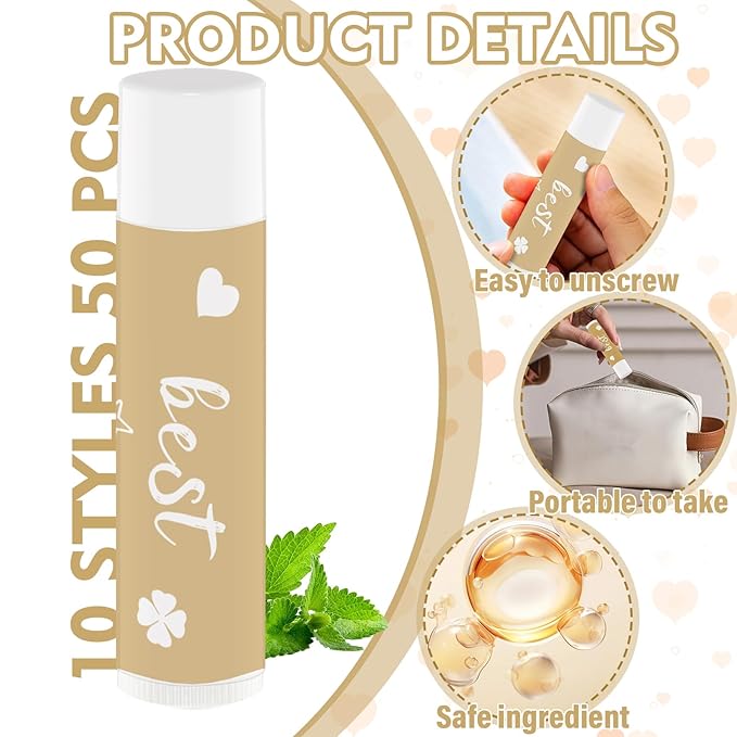 50 PCS Appreciation Gifts Lip Balms Bulk,Thank You Staff Gifts Lips Care Products for Team Coworkers Teacher Party Volunteers Employee Leaving Farewell Thanksgiving, Christmas Gifts