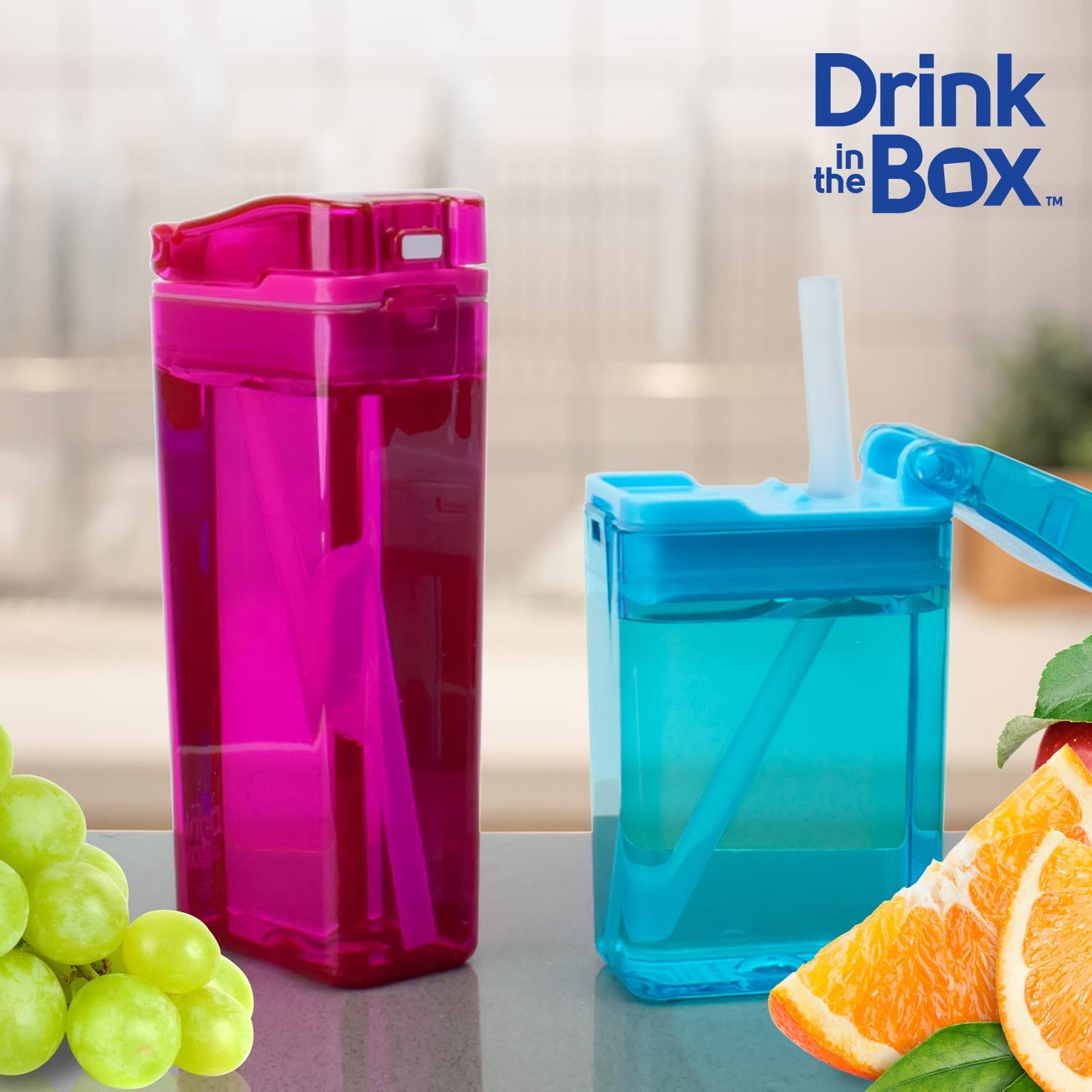 Precidio Design Drink in the Box Eco-Friendly Reusable Juice Box Container, 12 ounce, Pink
