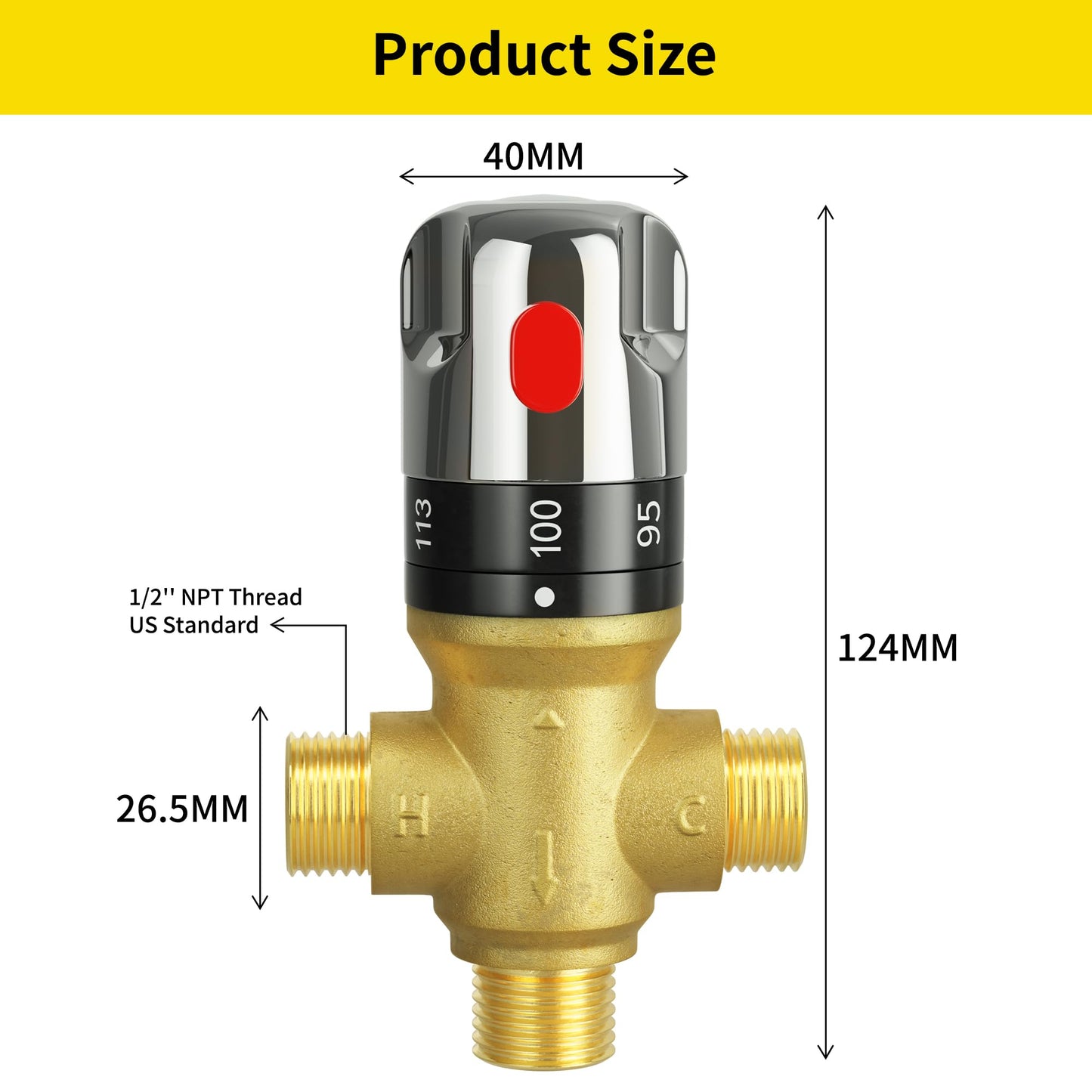 FUGO Thermostatic Mixing Valve, 1/2 NPT Solid Brass Temperature Control Valve
