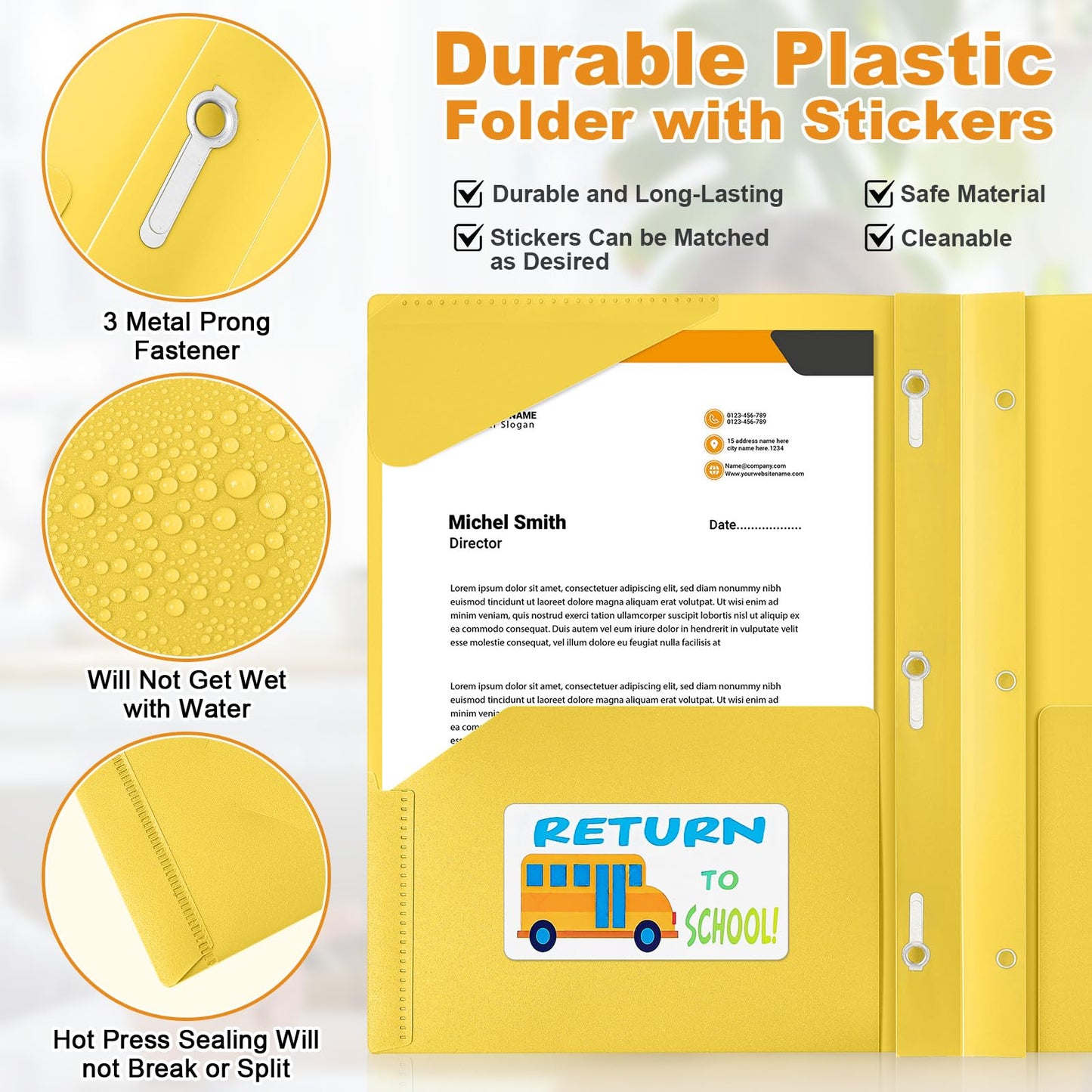 Henoyso 24 Set Take Home Folders with Clear Front Pocket, School-to-Home Communication Folder Bulk for Back to School Classroom, Heavy Duty Plastic Parent-Teacher Homework Folders (Yellow)