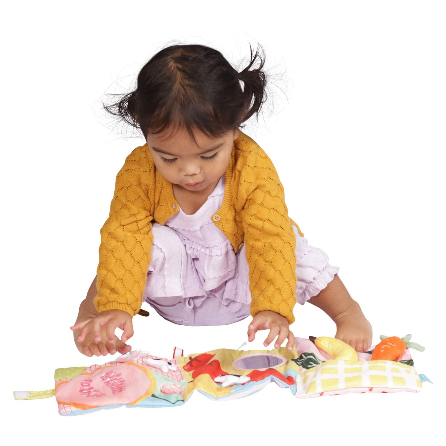 Manhattan Toy Mini-Apple Farm Soft Activity Crinkle Book for Baby & Toddler with Discovery Mirror and Textured Teether