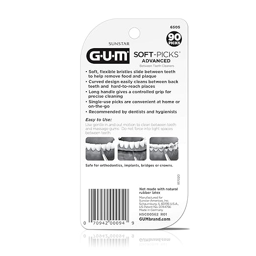 GUM Soft-Picks Advanced, Easy to Use Dental Picks for Teeth Cleaning Health, Disposable Interdental Brushes with Convenient Carry Case, Dentist Recommended Dental Picks, 90 Count
