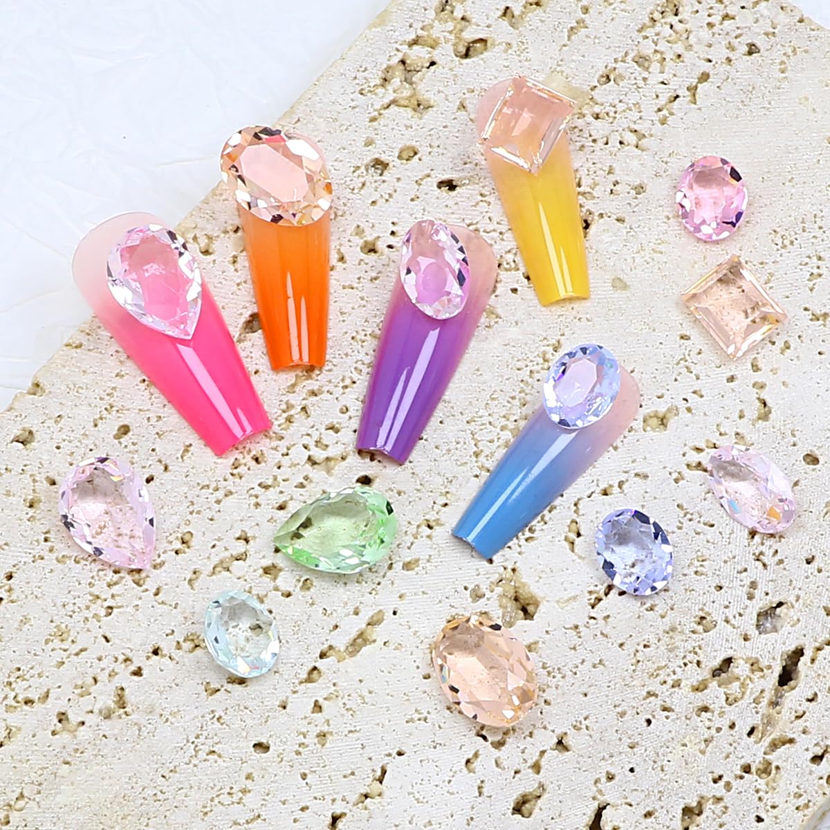JINJIAO Large Nail Art Rhinestone,Pointback Mix Shape Nail Charms Colorful Transparent 3D Nail Diamonds for Nail Art DIY Crafts