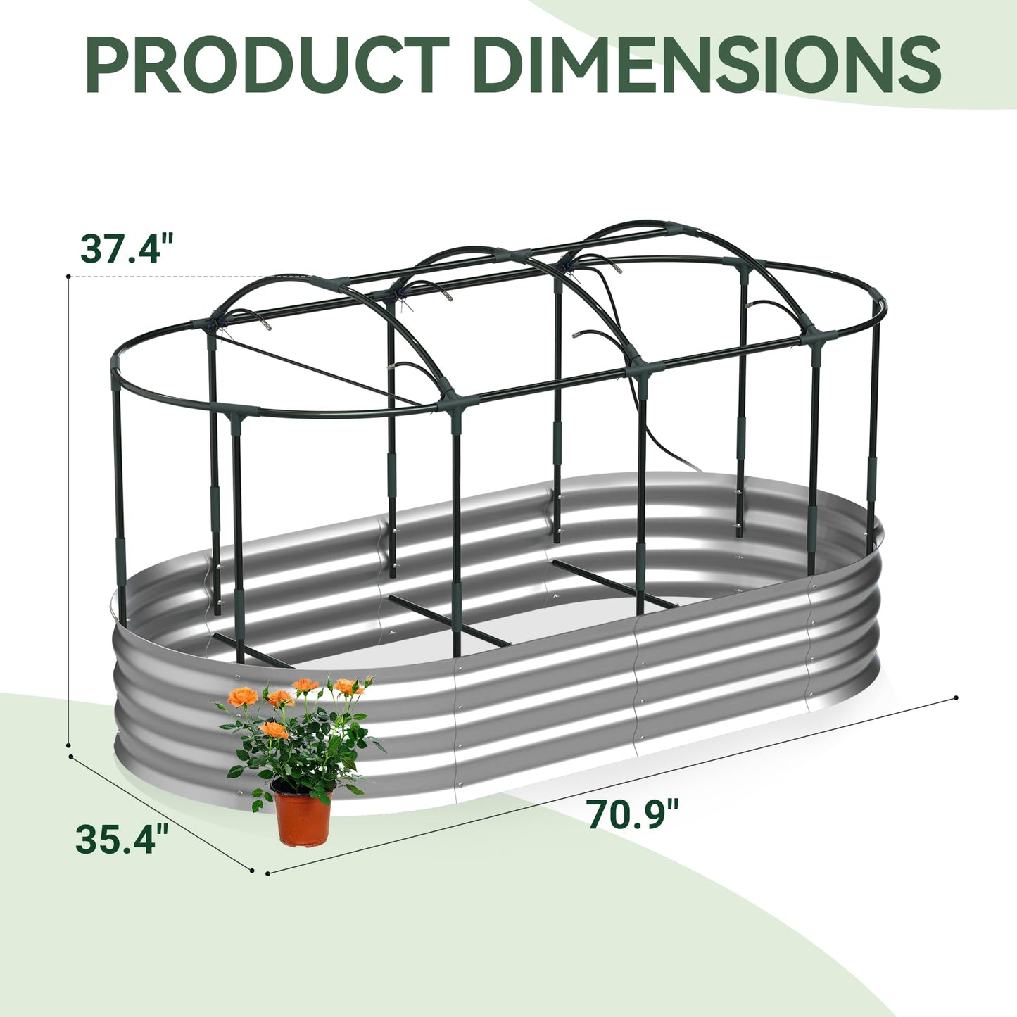 Lineware Raised Garden Bed with Self-Watering System, 6x3x1 ft Elevated Planter Boxes Outdoor with Mesh Cover, Oval Galvanized Raised Beds for Gardening,Vegetables,Flowers, Backyard, Patio