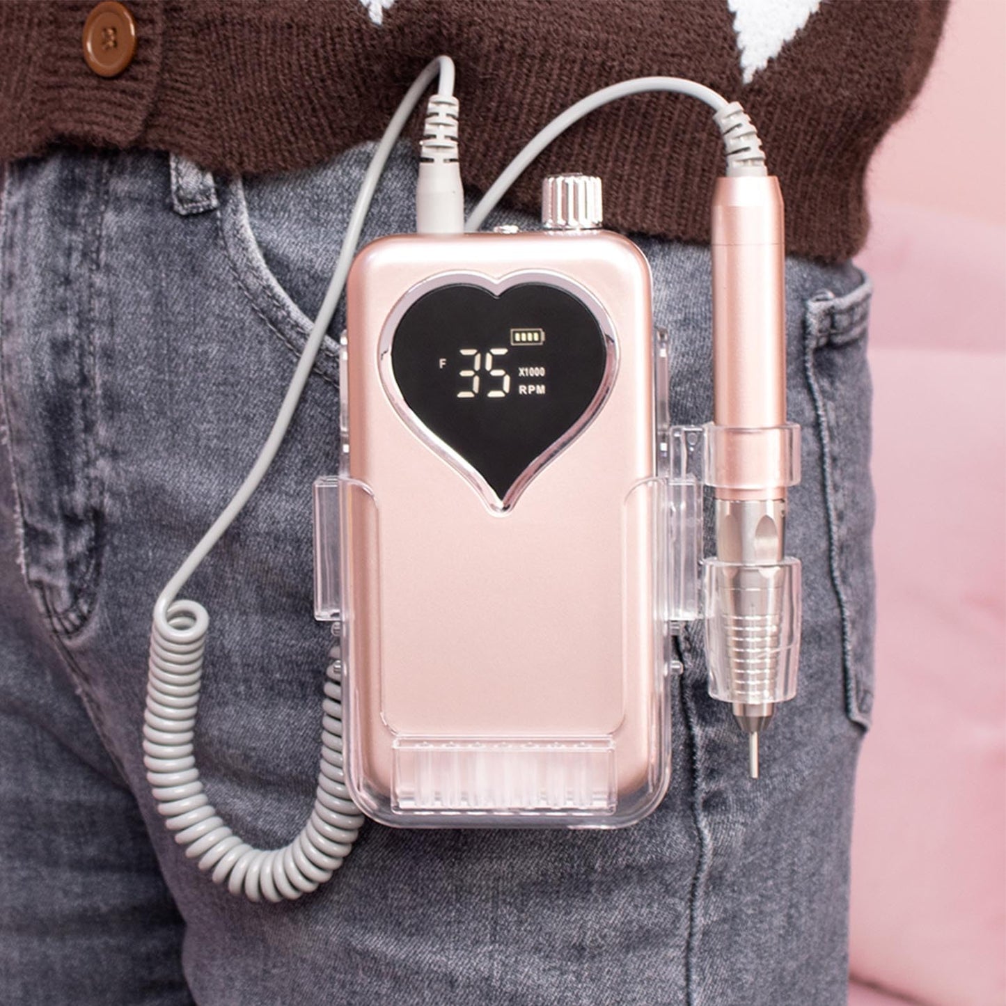 Luocute Electric Nail File, Professional Nail Drill Machine 35000 RPM Rechargeable Cordless with 6 Professional Bits LCD Display for Acrylic Gel Nails Manicure (US Plug)