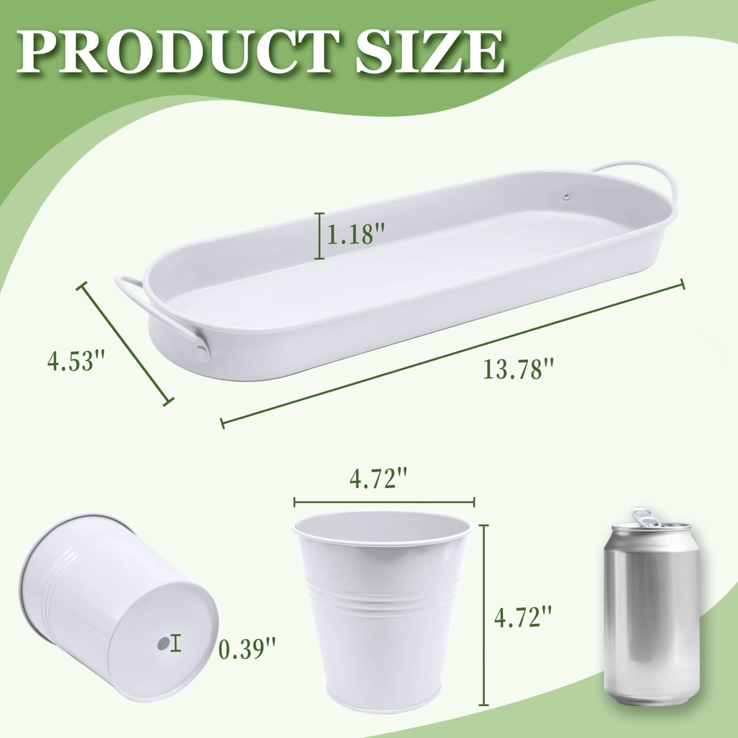 TCBWFY Indoor Herb Garden Planter Set - 3 Pack 4.7" White Metal Plant Pots with Drainage Holes & Removable Tray - Windowsill Kitchen Counter Balcony Office Garden