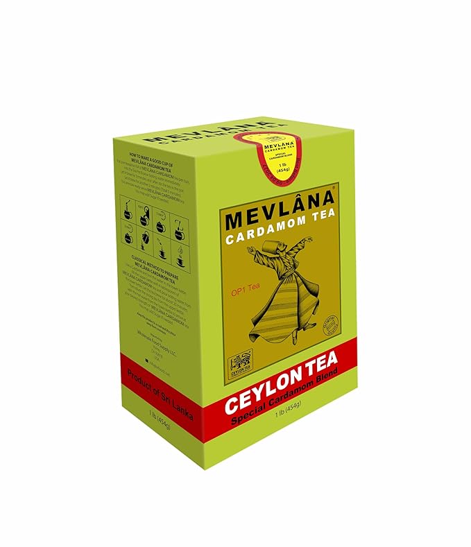 Mevlâna Pure Ceylon Tea - Luxurious Blend | Premium Hand-Picked Black Tea with Rich Aroma & Flavor | Authentic Sri Lankan Tea (16 Ounce Loose Leaf, Cardamom)