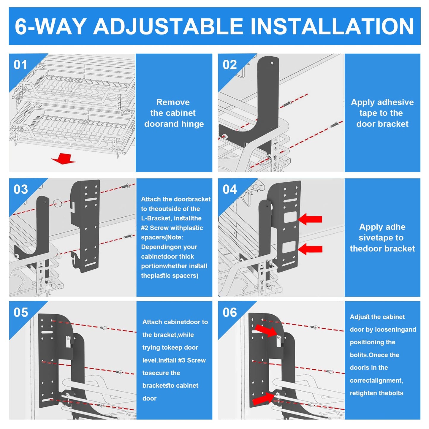 Demimy Cabinet Door Mount Kit for Pull-Out Trash Cans, Organizers & Storage Shelves – 6-Way Adjustable Heavy Duty Brackets Compatible with Rev-A-Shelf 5WB Series, 5WB-DMKIT Trash Can Bracket, Silver