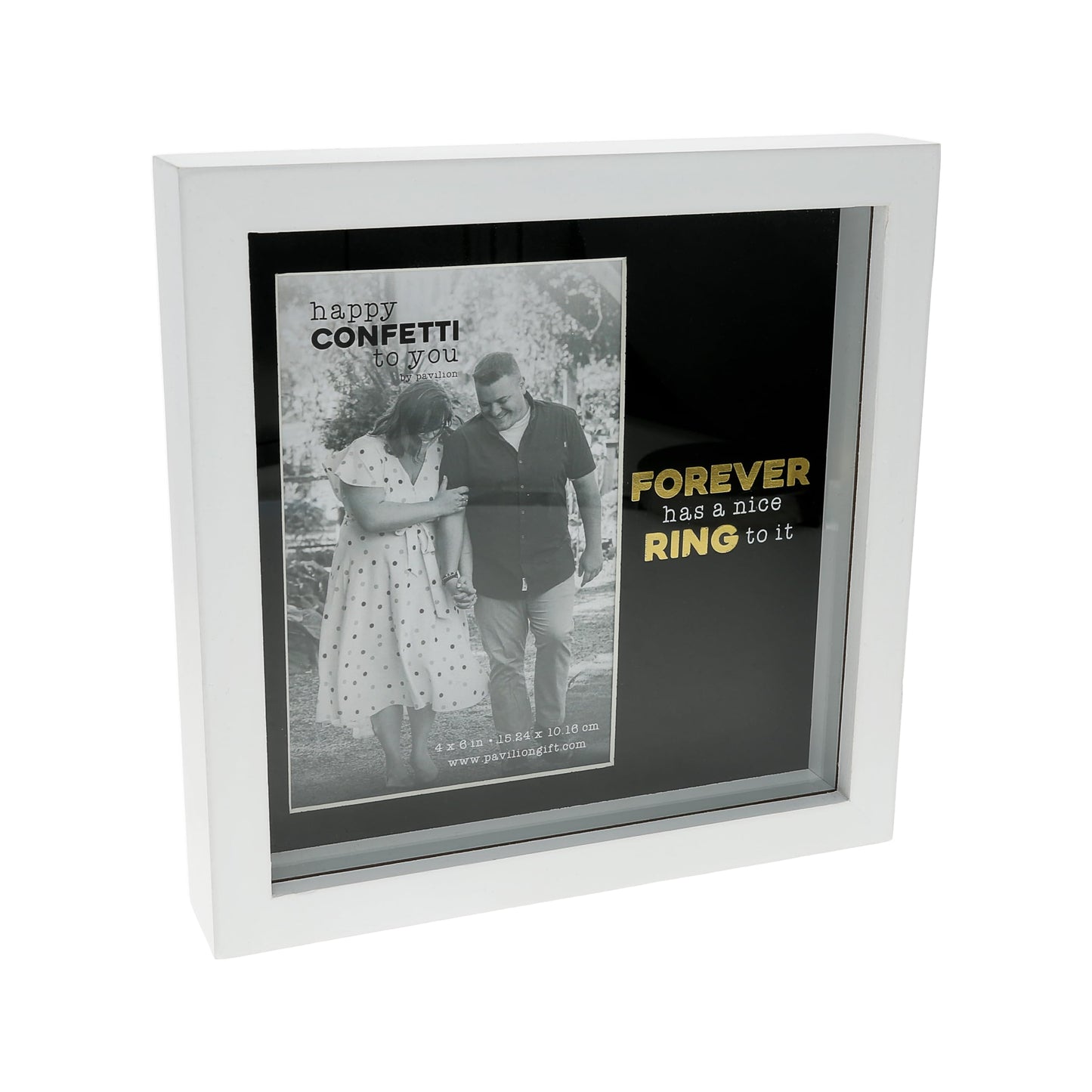 Pavilion Gift Company - Forever - 7.5" Shadow Box Frame (Holds 4" x 6" Photo) Wedding Engagement Love Ring Bridal Groom Memory Holder Home Desk Decor