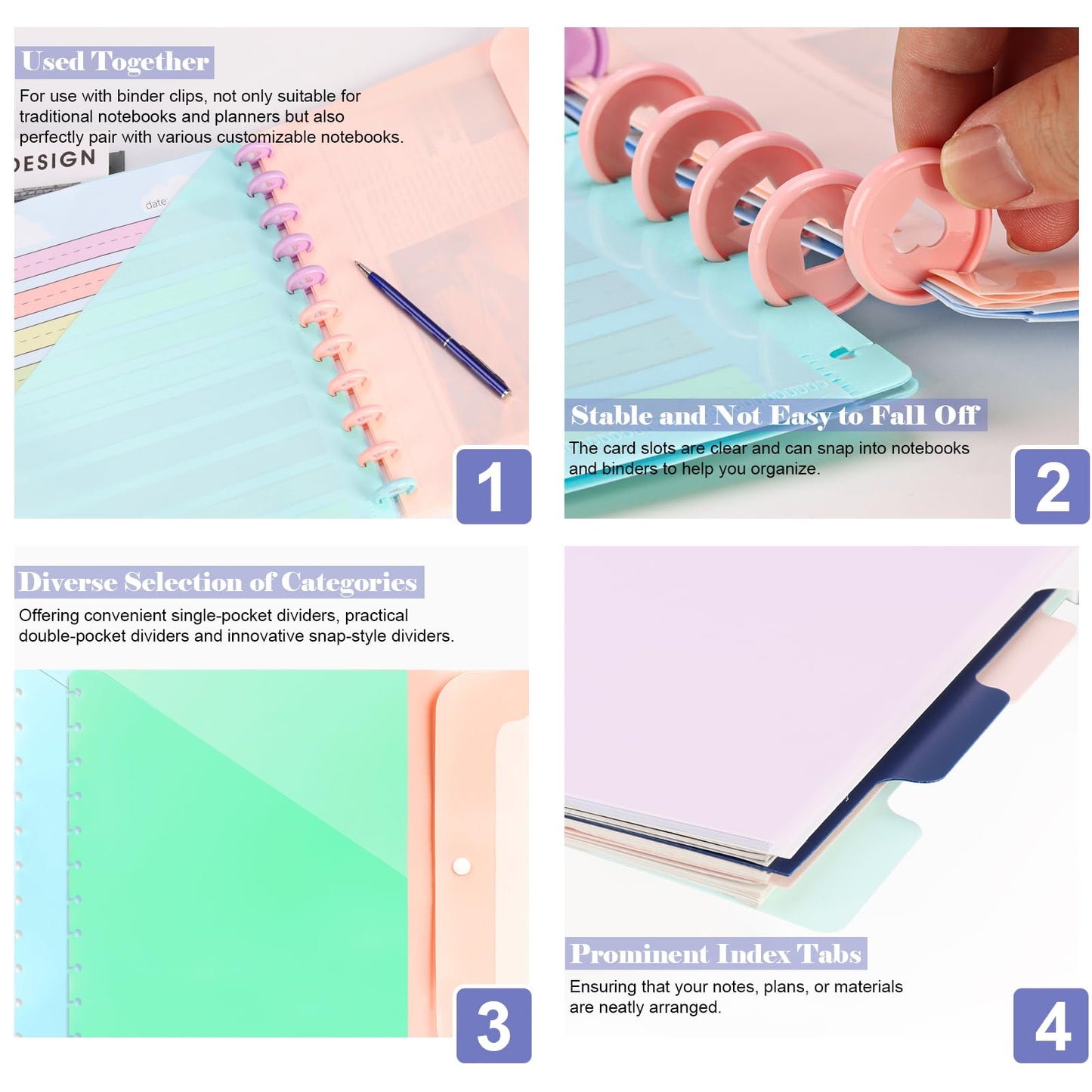(4 Styles 11Pcs) Letter Size Discbound Pocket Dividers Planner Pocket Inserts 11 Disc Pocket Inserts Disc Planner Cover Discbound Notebook Accessories Discbound Pocket Folders 8.5 x 11inch for Office