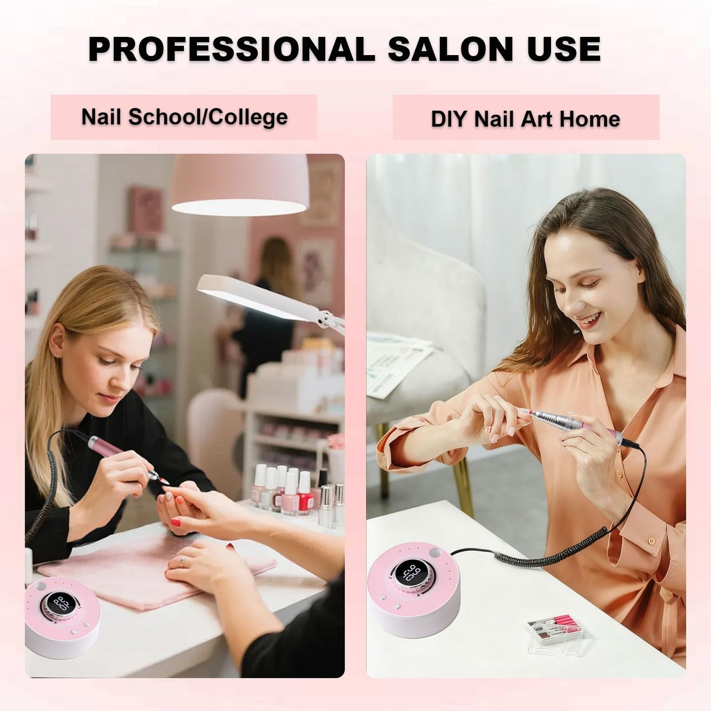 Qinvone Electric Nail Drill File: Professional 40000RPM Nail E-File Drill, Rechargeable Cordless Nail Drill with Bits & Base for Acrylic Nails Remove Nail Gel Polish Manicure for Home Salon Use (Pink)