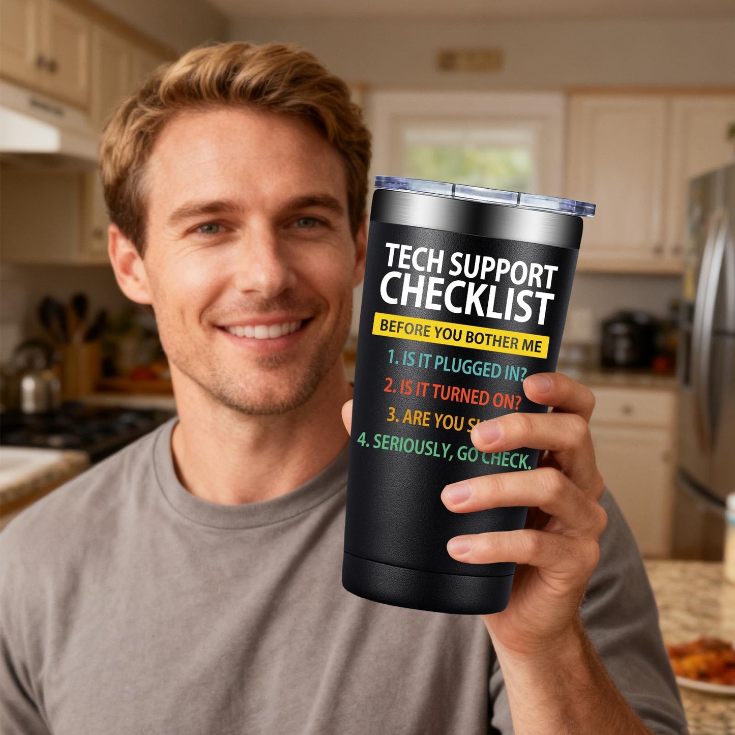 SpenMeta Tech Gifts for Men - Fathers Day, Birthday, Christmas Gift for IT Techies Guys, Geek, Computer Programmer - 20oz Tech Support Checklist Tumbler Cup