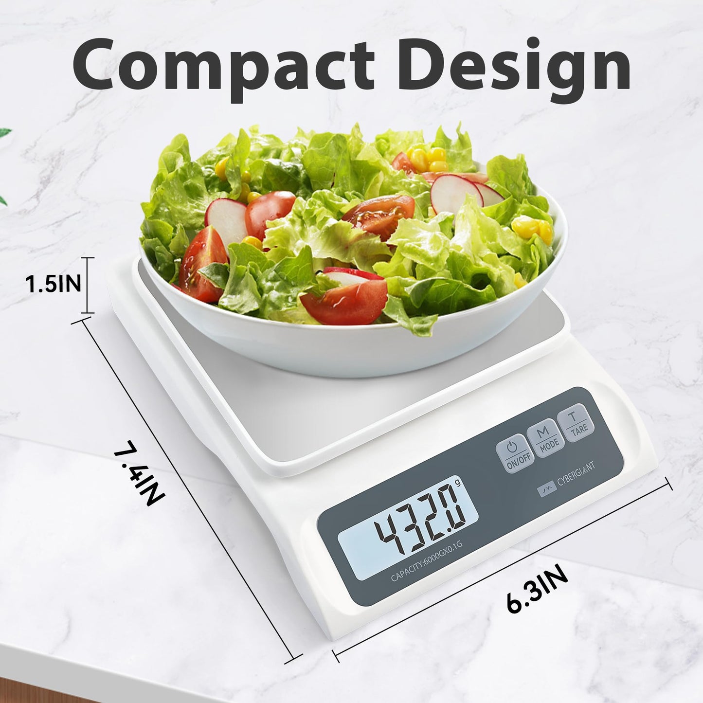 CYBERGIANT 13lb/0.1g Precision Digital Food Scale - Meal Prep Kitchen Baking & Espresso Coffee - Gram Scale with Stainless Steel Platform & LCD Display