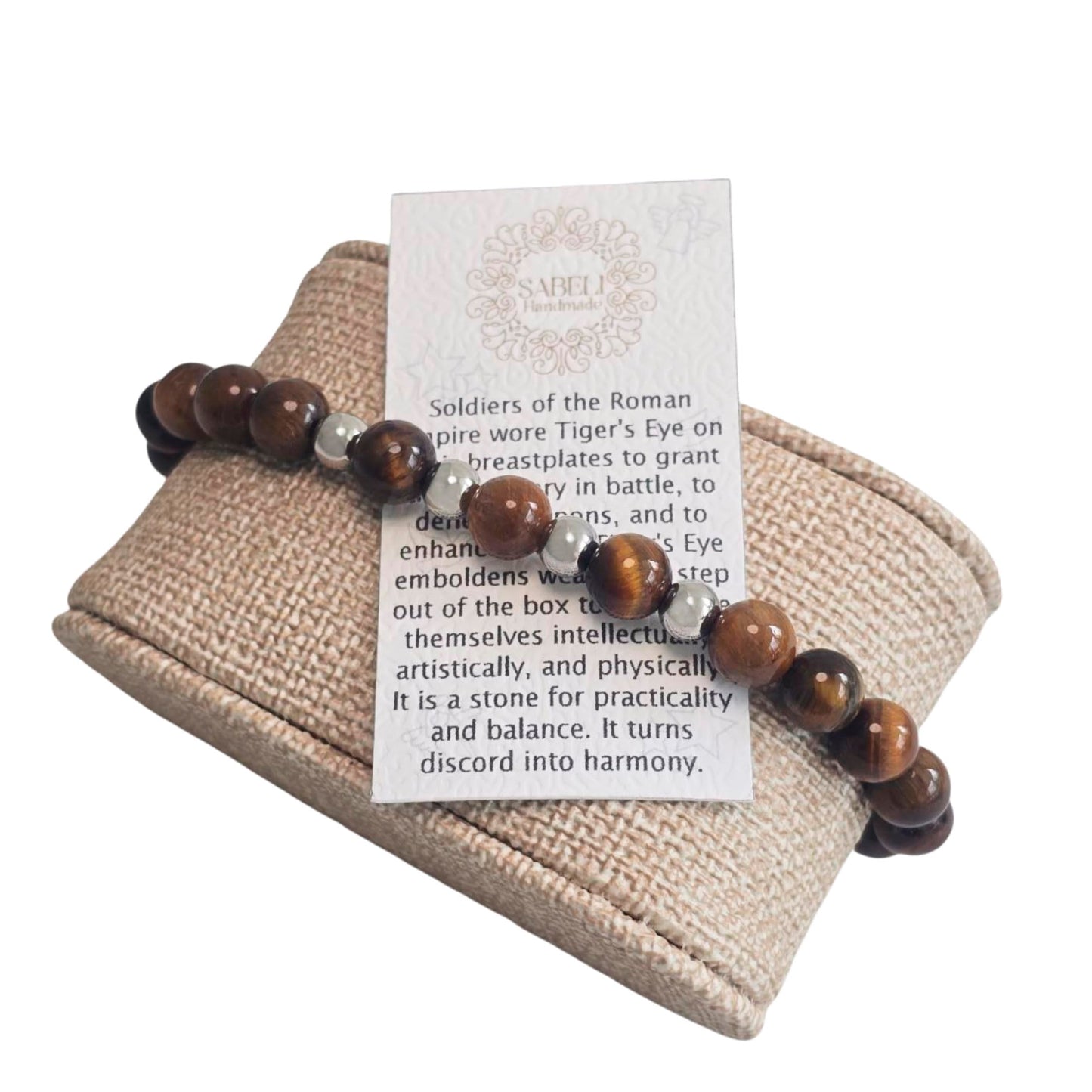 Sabeli Handmade Tiger's Eye Natural Stone Bracelet 8mm Gemstone Focus and Balance Crystal Beaded Adjustable Men and Women Gift