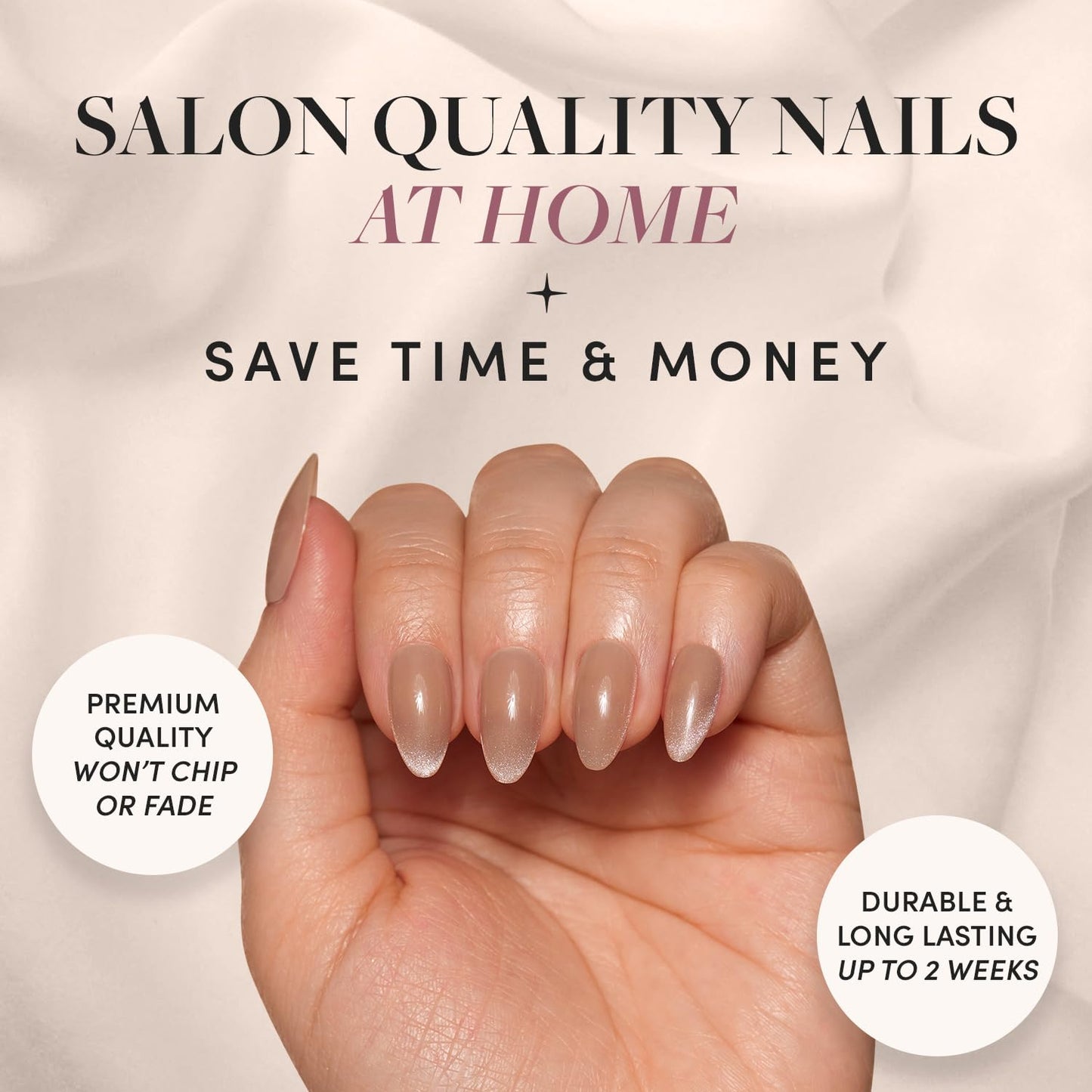 Glamnetic Press-On Nails - Honey Bun | Nude Velvet Sparkly Short Almond Fake Nails | 15 Sizes - 30 Nail Kit with Glue and Remover