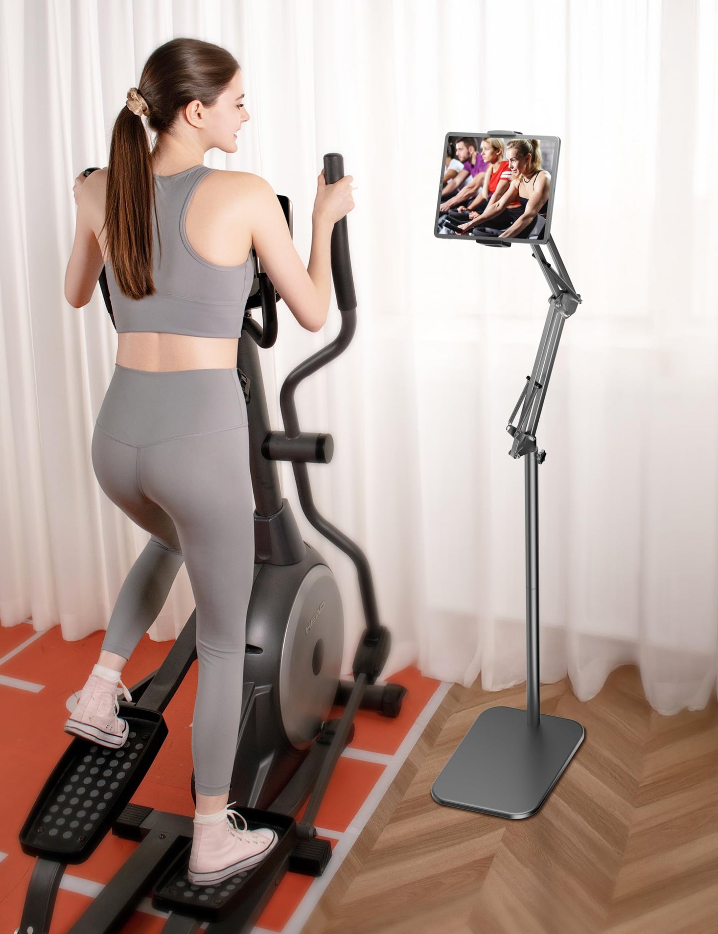 Tablet Floor Stand with 4.5LB Heavy Metal Base,Overhead Bed Phone Stand Angle Height Adjustable Holder, Universal Phone Mount for iPad iPhone Pro Air Mini, Samsung Tab, Kindle, E-Readers...