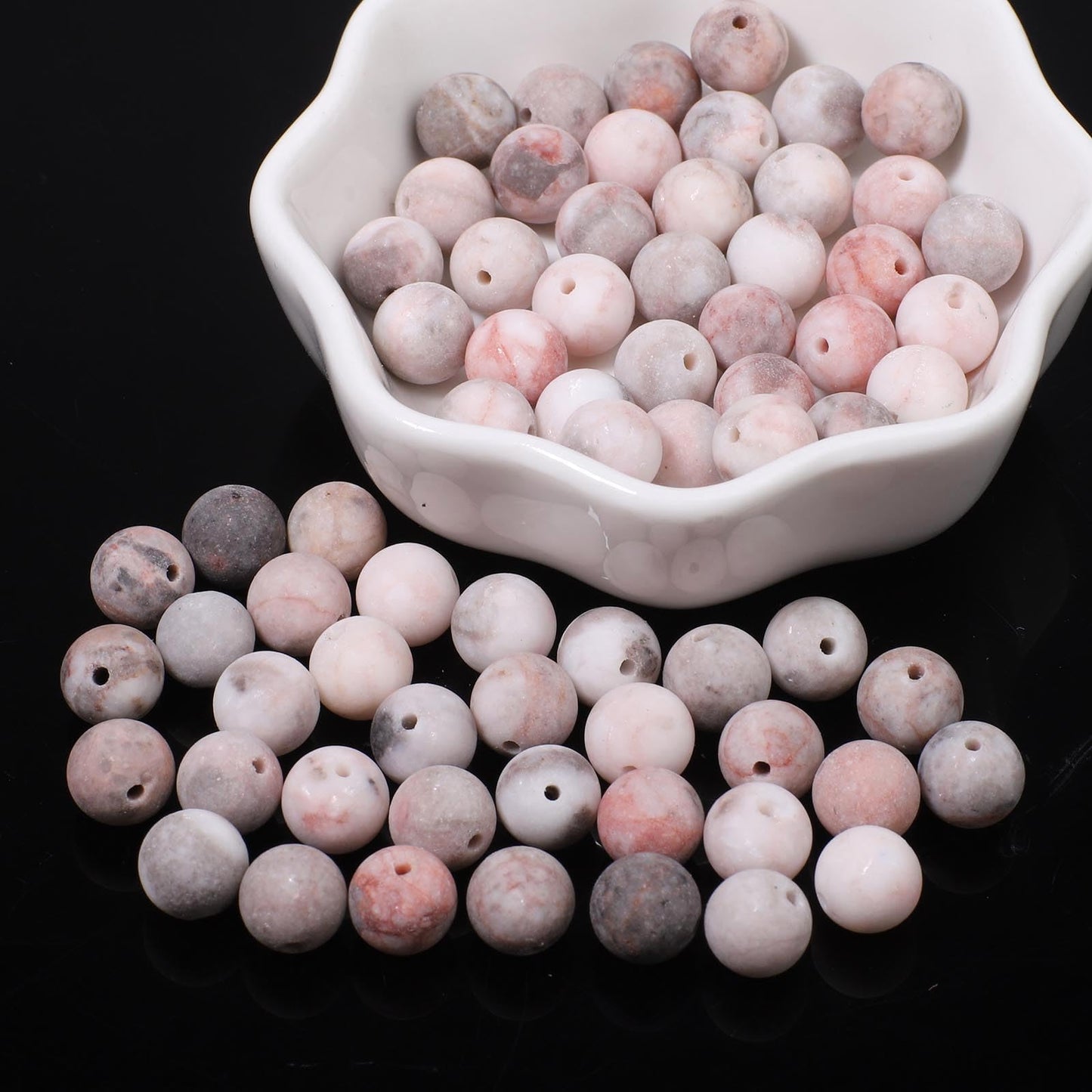 NITOPUPU 100Pcs 10mm Natural Matte Pink Zebra Jasper Beads Round Loose Gemstone Stone Beads for Jewerly Making with Crystal Stretch Cord