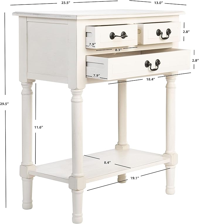 SAFAVIEH Home Collection Primrose White 3-Drawer Console Table
