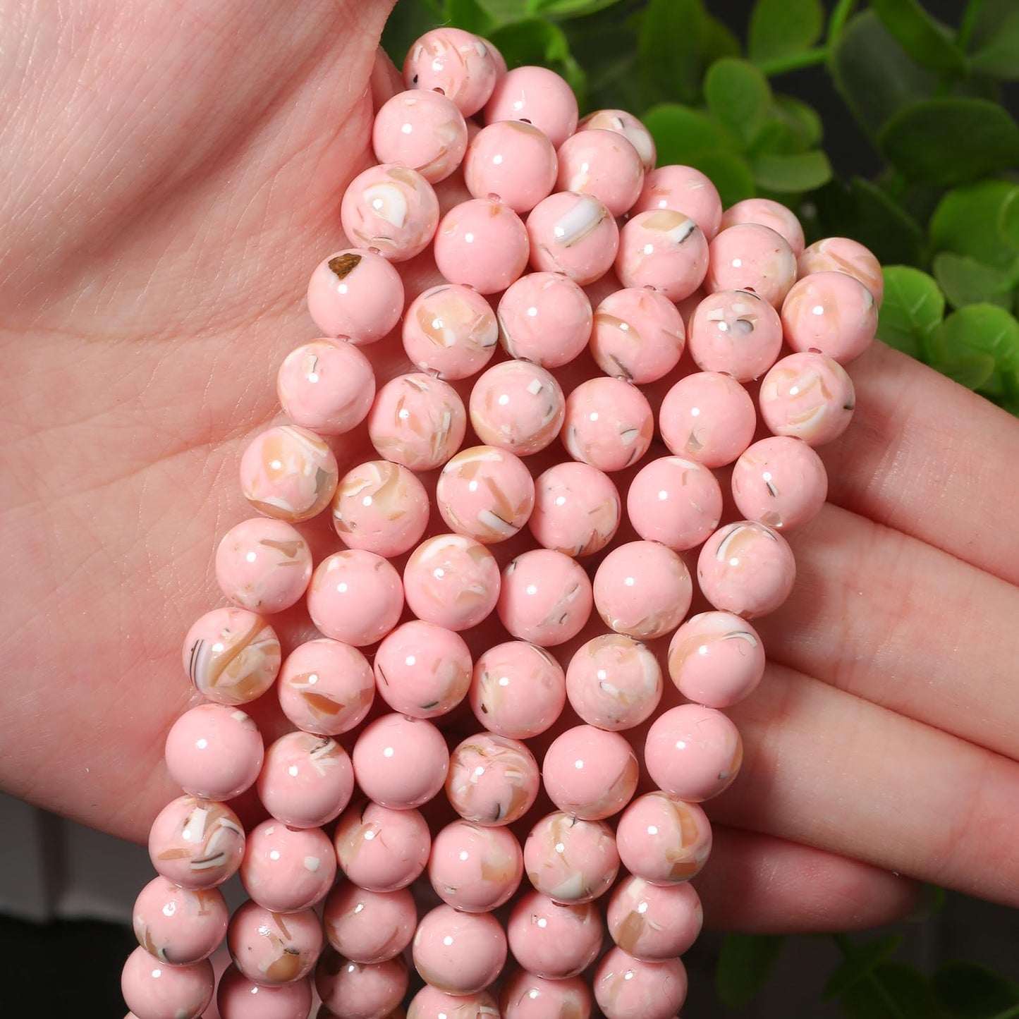 8mm Pink Horseshoe Snail Shells Natural Stone Beads Round Loose Beads for Jewelry Making Yochus DIY Beads Bracelet Necklace