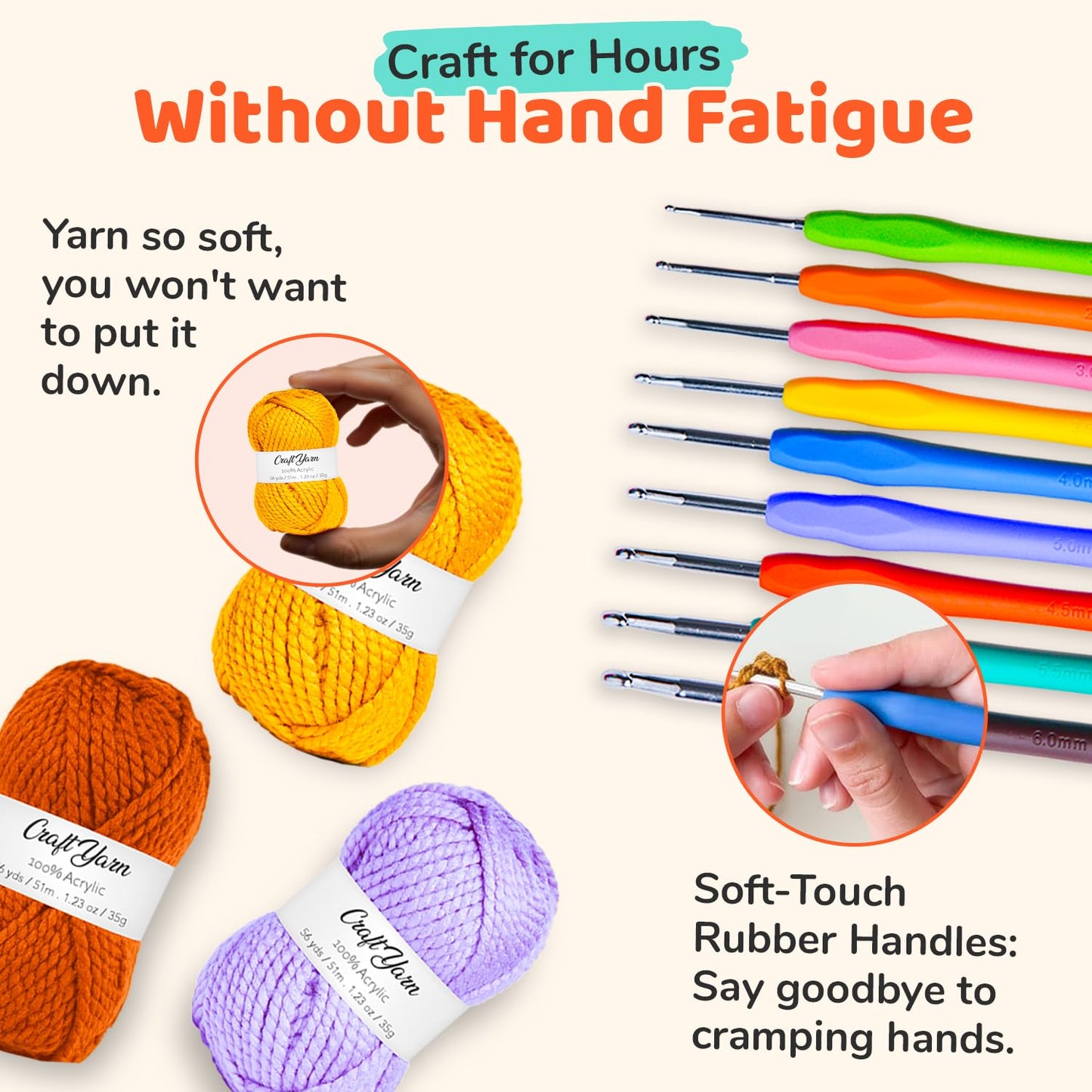 Crochet Kit for Beginners Adults & Kids | 69-Piece Complete Crochet Starter Kit 20 Yarn Colors 1120 Yards 9 Ergonomic Hooks | Learn to Crochet with Easy Step-by-Step Guide – Crocheting Supplies & Gift