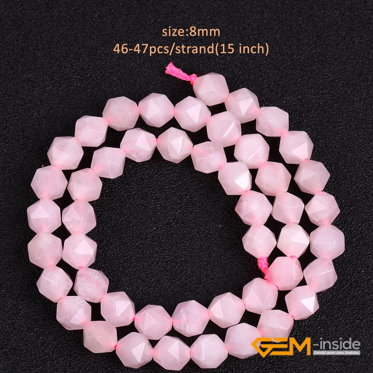 GEM-Inside Natural 8mm Pink Rose Quartz Gemstone Loose Beads Faceted Cambay Crystal Energy Stone Power for Jewelry Making 15"