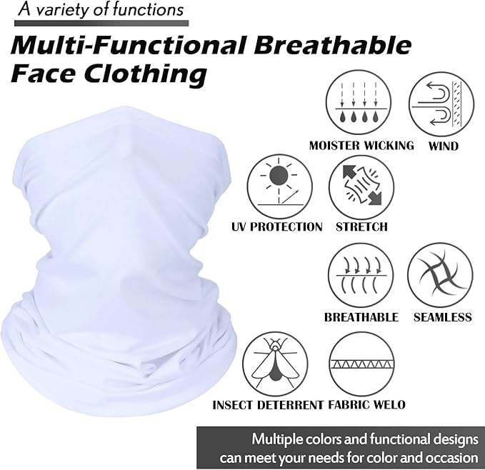 Geyoga 6 Pieces Winter Face Mask for Men UV Protection Mask Sunscreen Breathable Windproof Neck Gaiters Scarf Fishing Cycling Running (White)