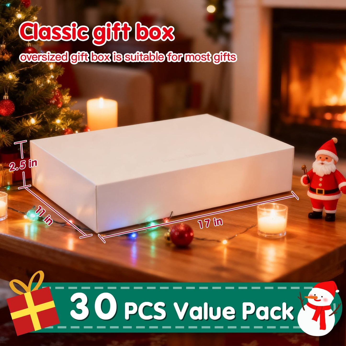 Breeze Touch 30 Pack 17" Christmas Gift Boxes with Lids for Presents, White Shirt Gift Wrapping Present Boxes for Clothes,Shirts,Robes,Sweaters and Socks