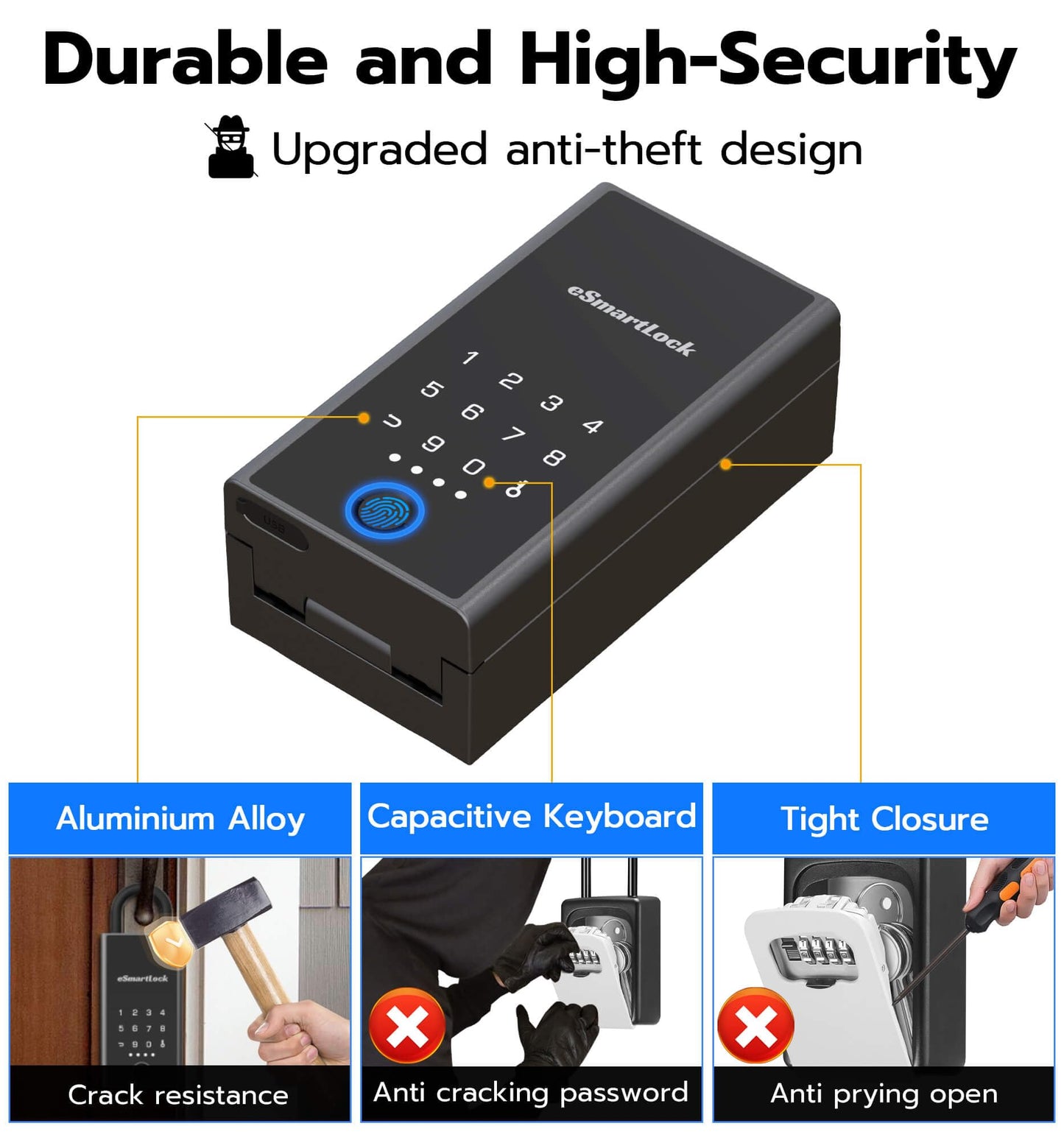 Anweller Lock Box for Keys with Code, Fingerprint Smart Bluetooth Key Hider, Outdoor Waterproof Combination Lockbox for Realtor, Hosts, Keys Safe Storage, Hide a Key, Wall Mount & Door Hanging