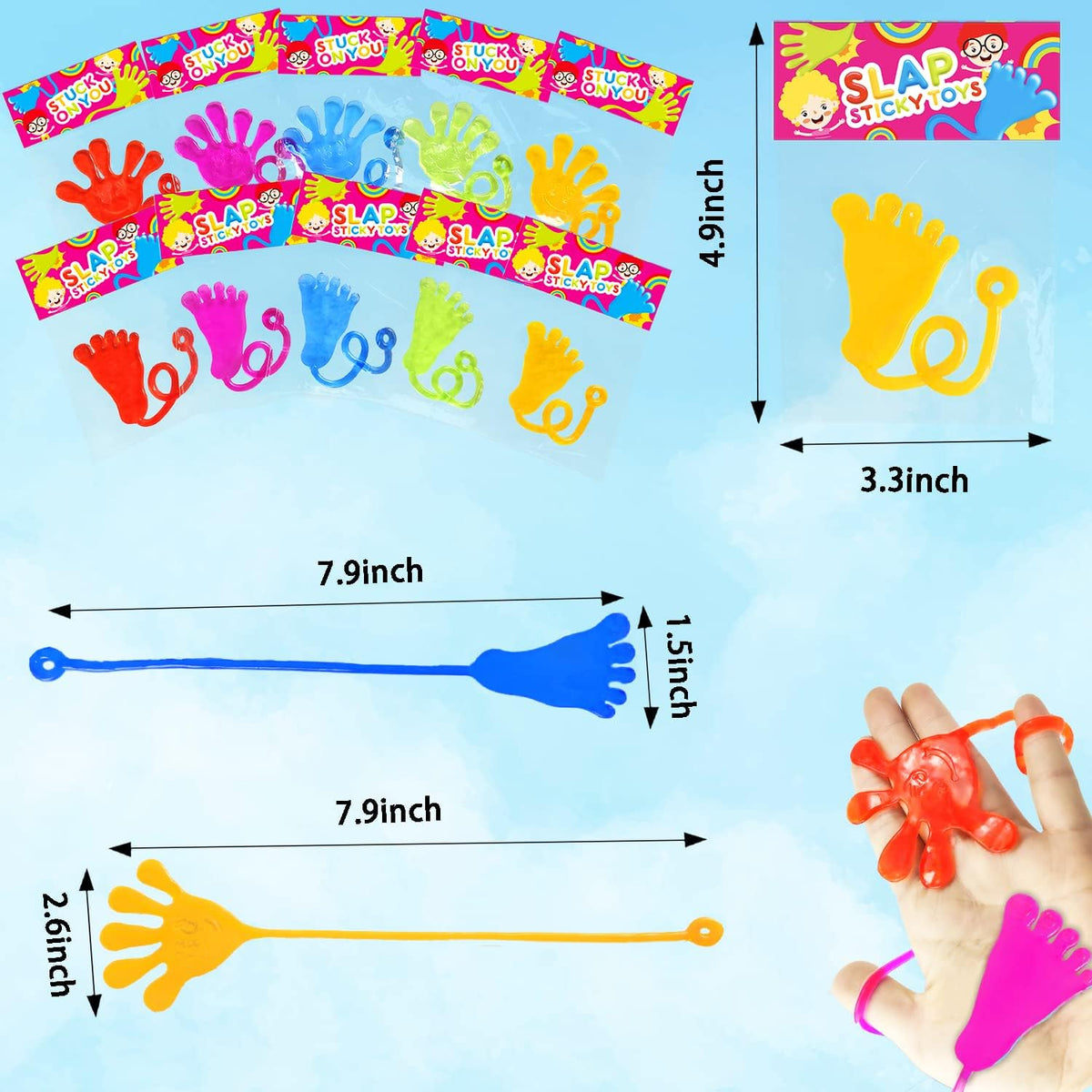 Bulk Toys Gifts for Kids Prizes (60 PCS), Christmas Large Sticky Hands & Feet Party Favors Supplies for Toddlers, Classroom Birthday Pinata Goodie Bag Stocking Stuffer Fillers Treats for Boys Girls