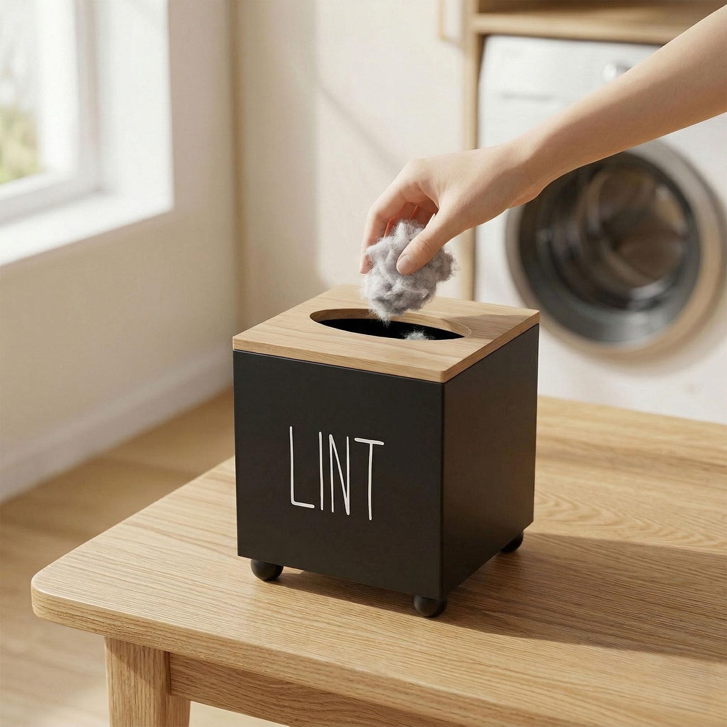 CHONIC Lint Bin for Laundry Room, Farmhouse Lint Box, Wooden Lint Holder with Lid, Lint Container for Laundry Room Decor, Dryer Lint Trash Can for Laundry Accessory Organization(Black)