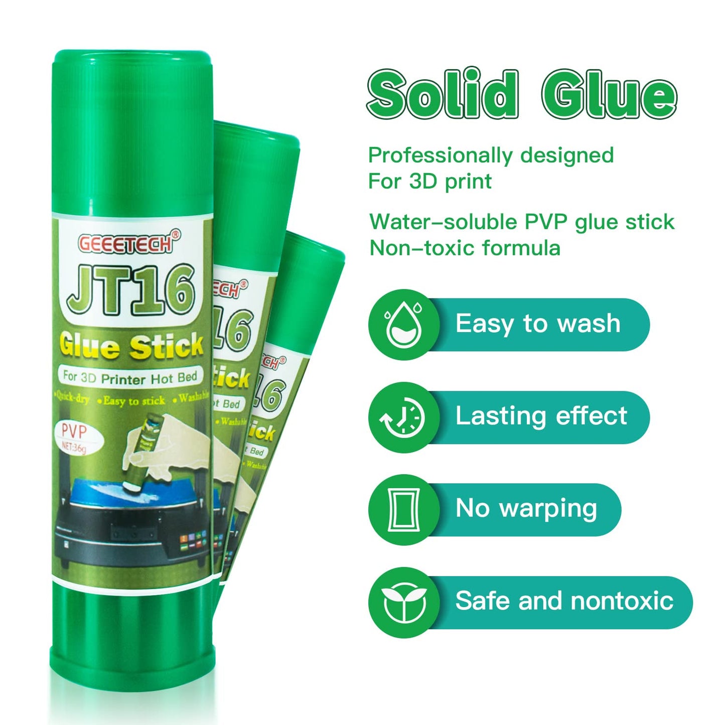 TEQStone 3D Printer Glue Stick 6 Pack, Perfect First Layer Adhesion, Prevents Warping on Heat Bed, Easy Release for ABS PLA PETG Filaments and Various Build Plate, 36g/1.27oz