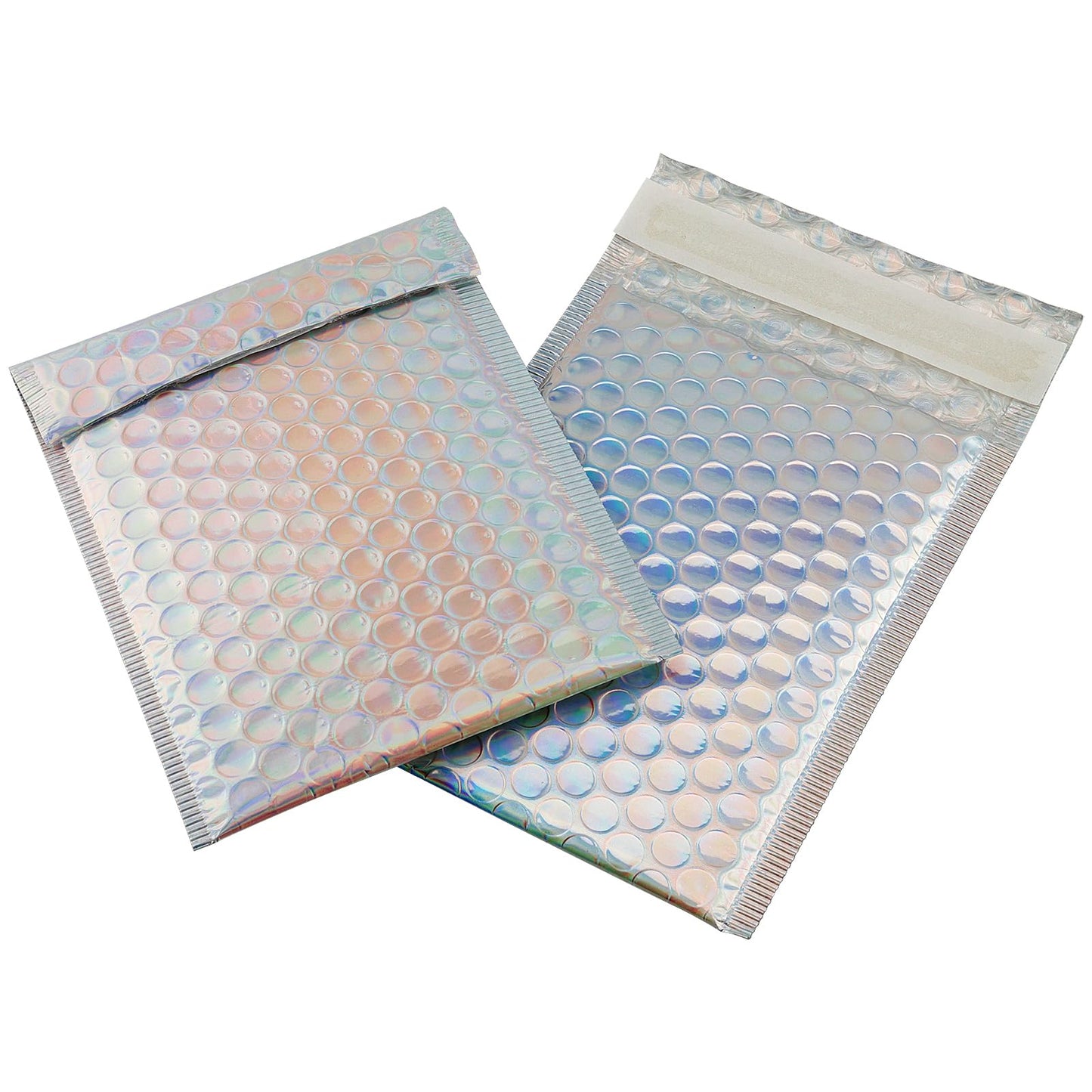 HOIGON 100 PCS 5 x 6 Inch Silver Metallic Bubble Mailers, Foil Glitter Poly Padded Mailing Cushion Envelopes, Holographic Self Seal Adhesive Shipping Bags for Mailing, Packing