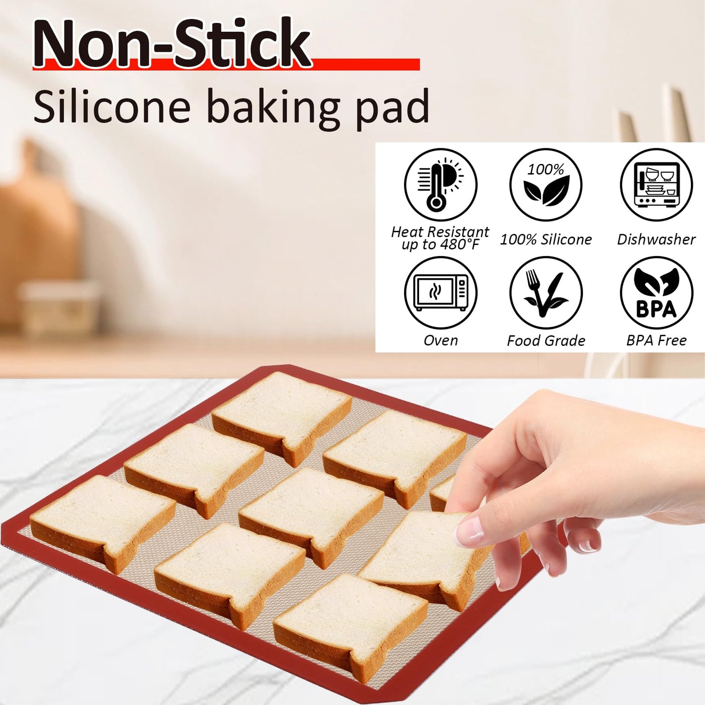 4 Pack 12" x 12" Reusable Silicone Baking Mat for 12 Inch Cake Pan/12x12 Cheesecake Pan/Toaster Oven/XL Air Fryer,12" Food Grade Silicone Mat for Baking Sheet, Non-Stick&Reusable